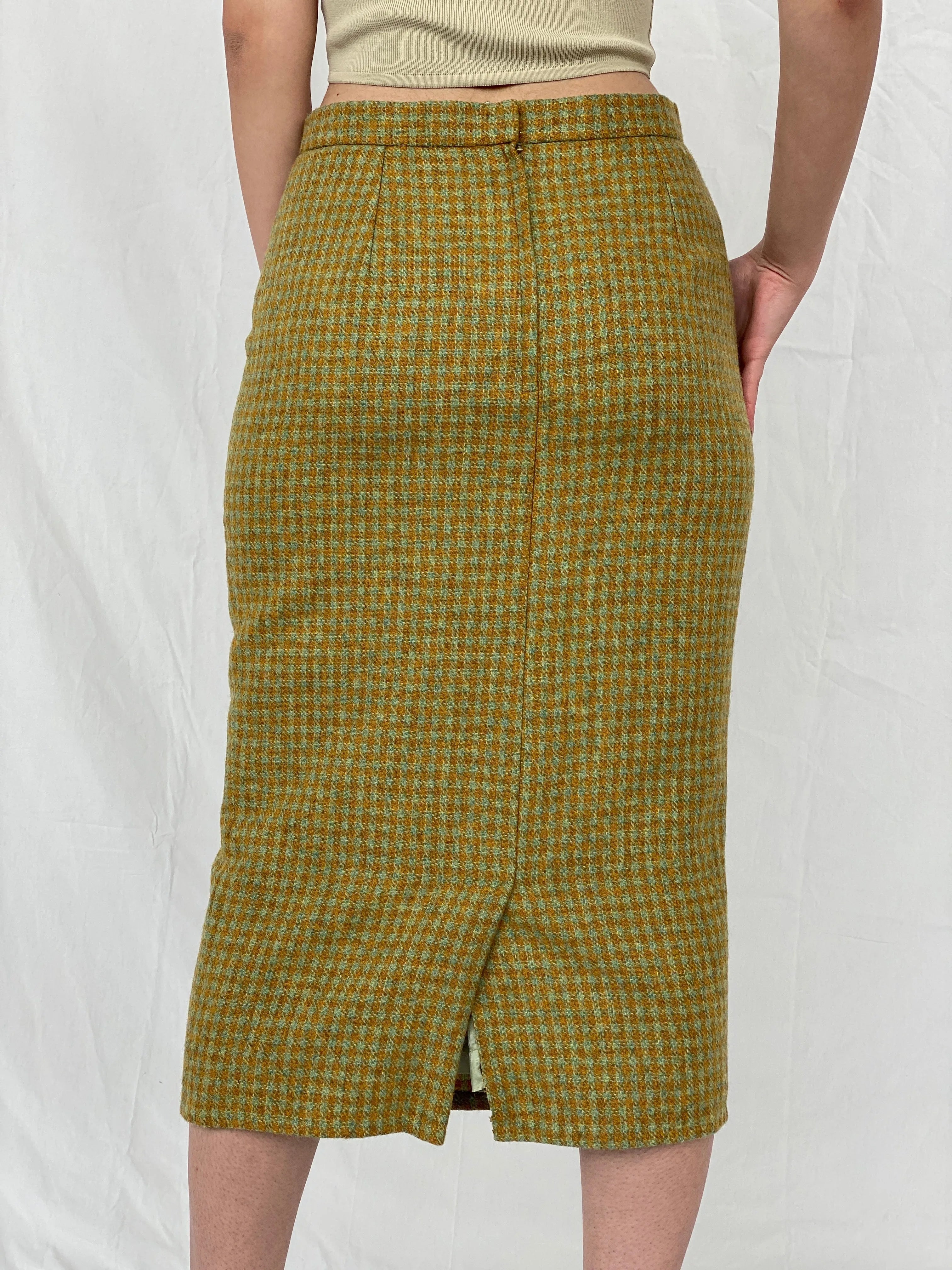 Vintage Handmade Checkered Yellow & Green Wool Blend Blazer Skirt Set - M - Balagan Vintage Midi Dress Ayah, blazer, dress, half sleeve blazer, midi dress, plaid, plaid blazer, tweed blazer