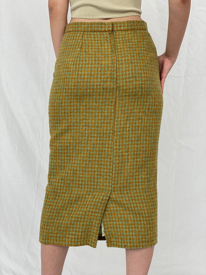 Vintage Handmade Checkered Yellow & Green Wool Blend Blazer Skirt Set - M - Balagan Vintage Midi Dress Ayah, blazer, dress, half sleeve blazer, midi dress, plaid, plaid blazer, tweed blazer