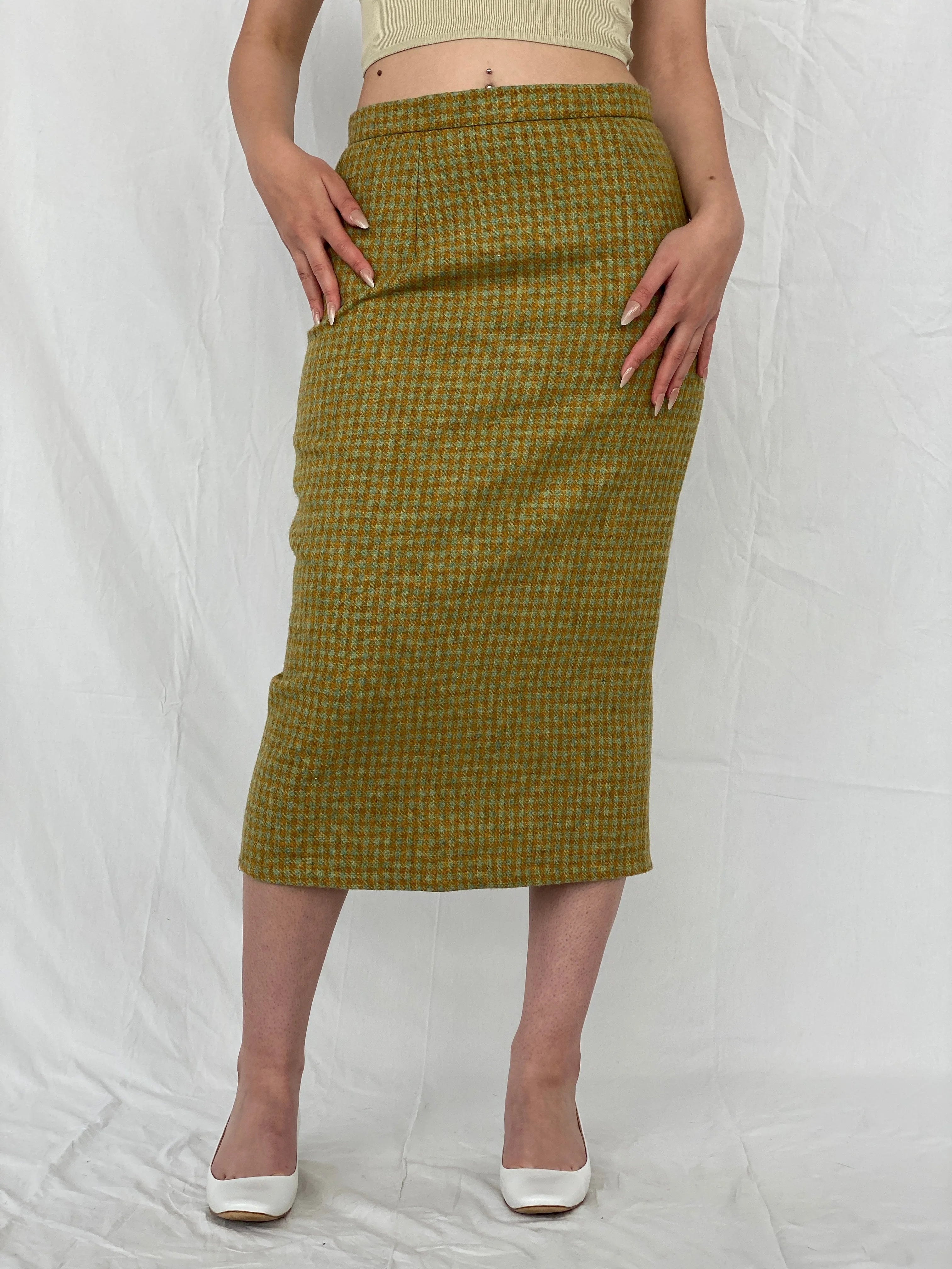 Vintage Handmade Checkered Yellow & Green Wool Blend Blazer Skirt Set - M - Balagan Vintage Midi Dress Ayah, blazer, dress, half sleeve blazer, midi dress, plaid, plaid blazer, tweed blazer