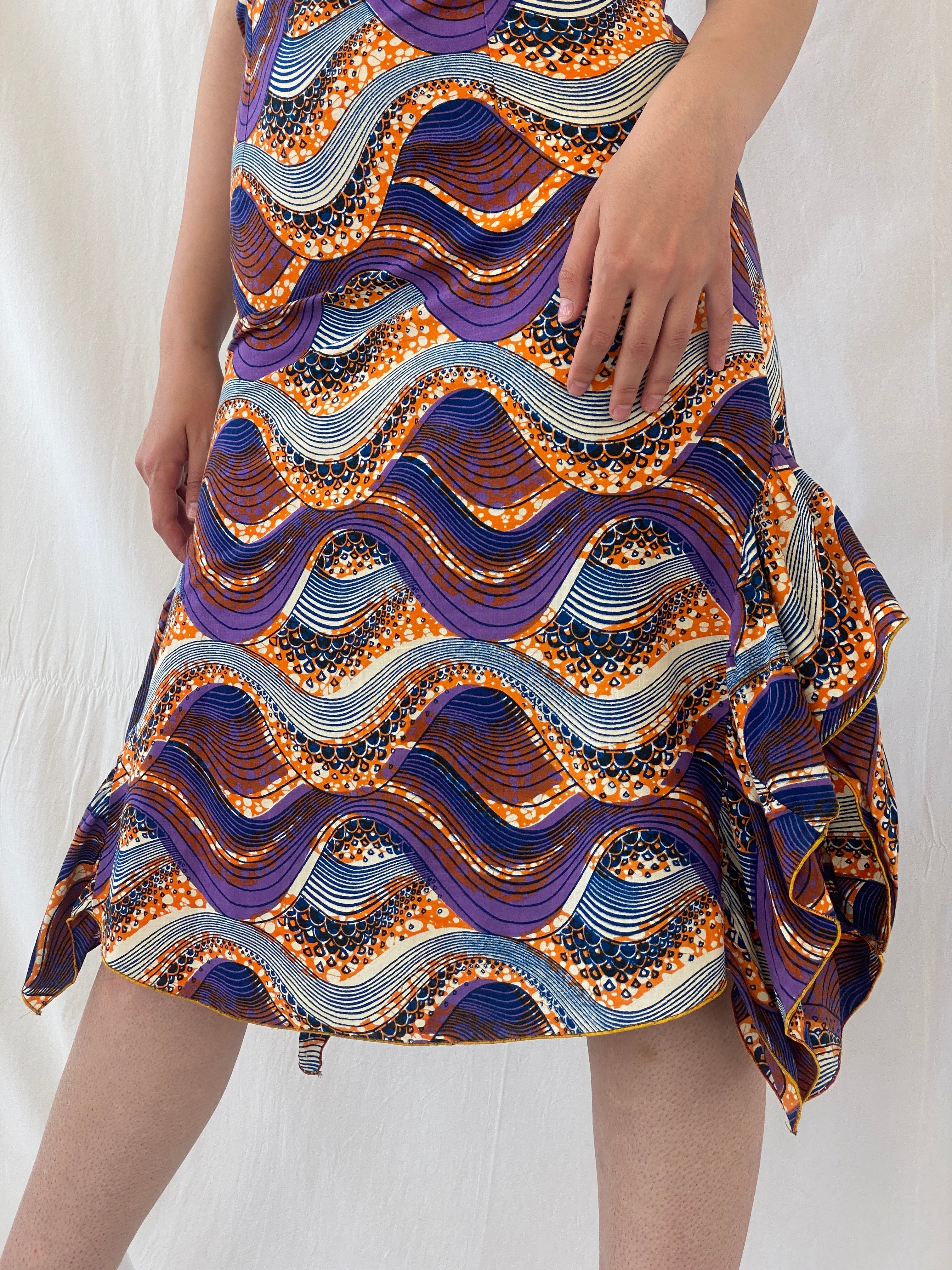 Vintage Handmade Ethnic African Print Purple Orange Midi Sleeveless Dress with Matching Bolero - S - Balagan Vintage Midi Dress 90s, Afro print, Ayah, dress, midi dress, vintage dress
