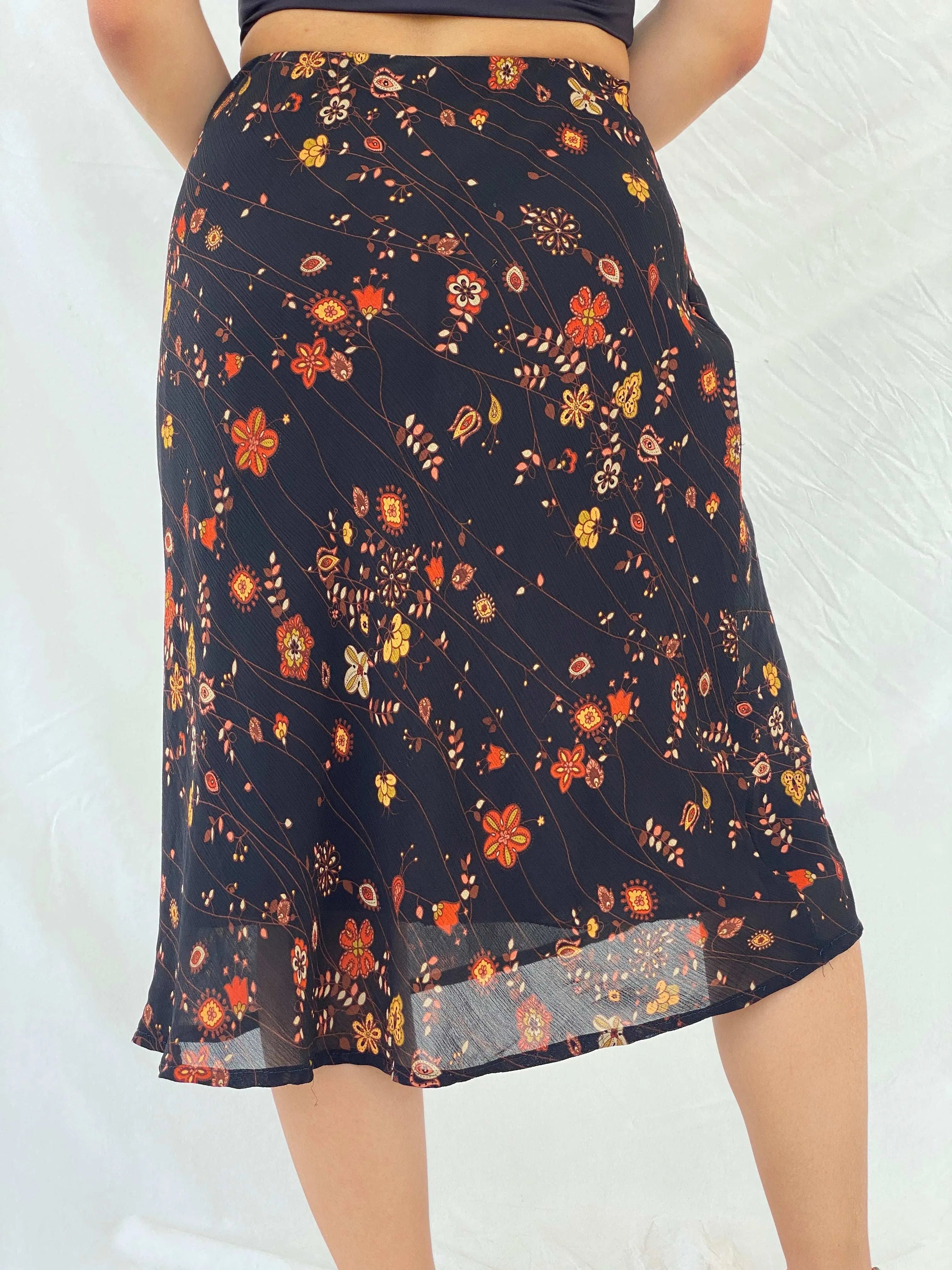 Vintage Handmade Floral Midi Elastic Waist Skirt - M - Balagan Vintage Midi Skirt 00s, floral, floral print, Lana, midi skirt, summer