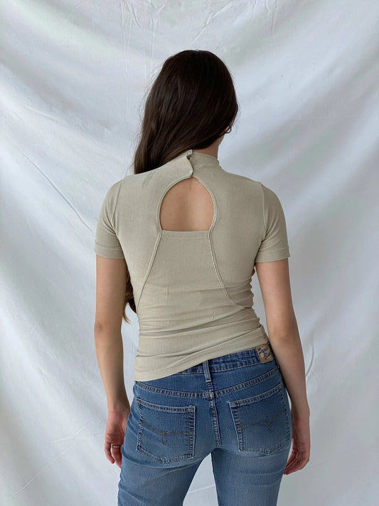 Vintage Handmade Futuristic Cutout Beige Top - S - Balagan Vintage Half Sleeve Top handmade, Mira, women top