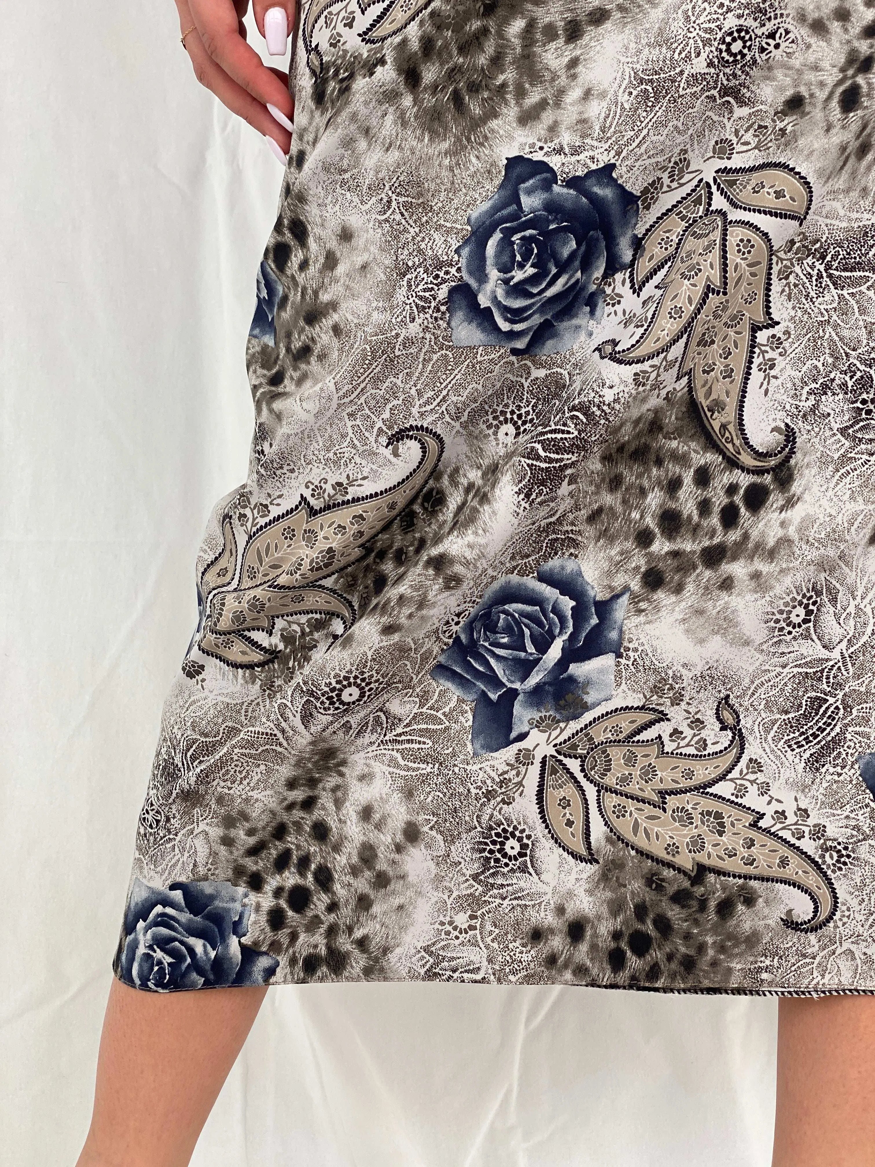 Vintage Handmade Gray Floral Midi Skirt - Balagan Vintage Midi Skirt 00s, 90s, floral skirt, midi skirt, Rama