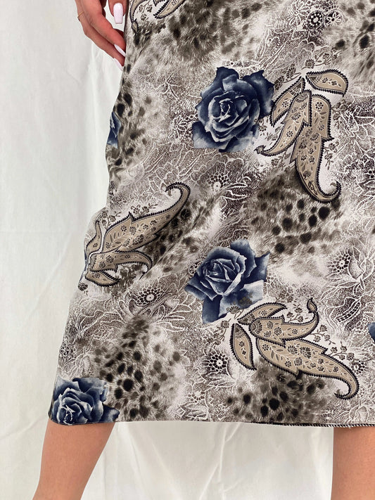 Vintage Handmade Gray Floral Midi Skirt - Balagan Vintage Midi Skirt 00s, 90s, Deals, floral skirt, midi skirt, Rama