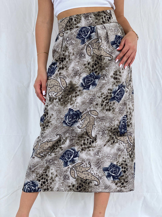 Vintage Handmade Gray Floral Midi Skirt - Balagan Vintage Midi Skirt 00s, 90s, Deals, floral skirt, midi skirt, Rama