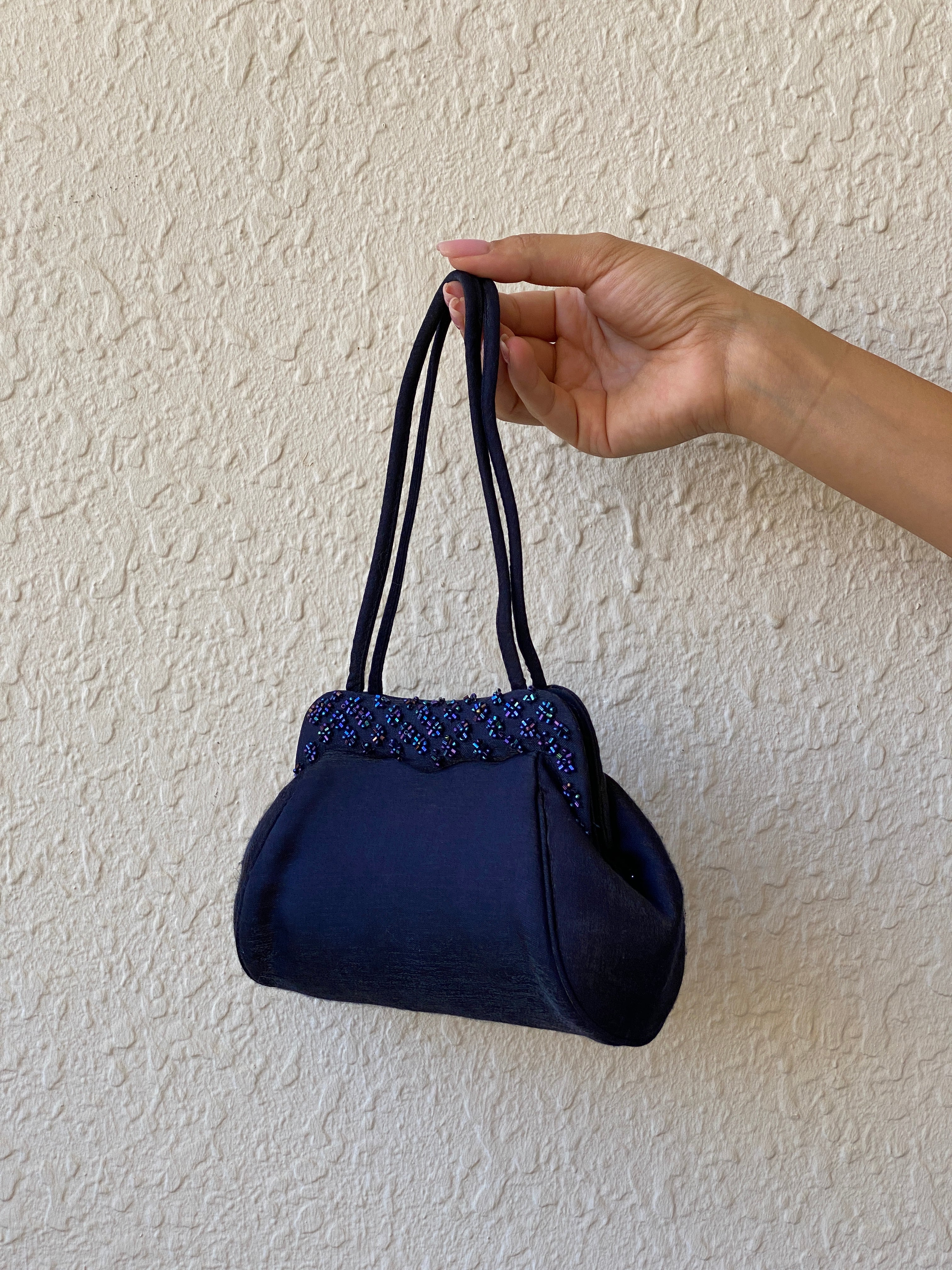 Vintage Handmade Sasha Navy Blue Beaded Mini Evening Purse - Balagan Vintage Mini handbag 00s, 90s, bag, beaded bag, NEW IN, shoulder bag, Y2K