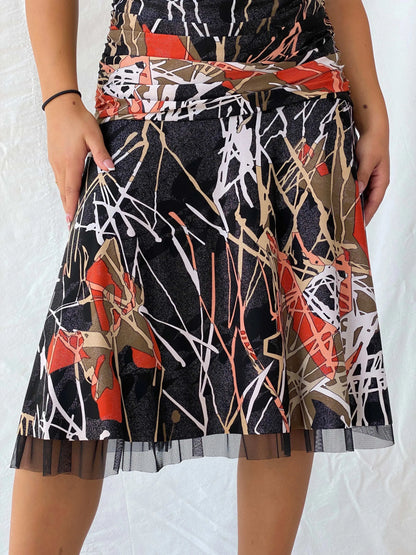 Vintage Handmade Shimmery Black Abstract Line Print Midi Dress - L - Balagan Vintage Midi Dress 00s, 90s dress, Deals, dress, Lana, midi dress, spaghetti strap dress, summer, Wedding Guest, womens