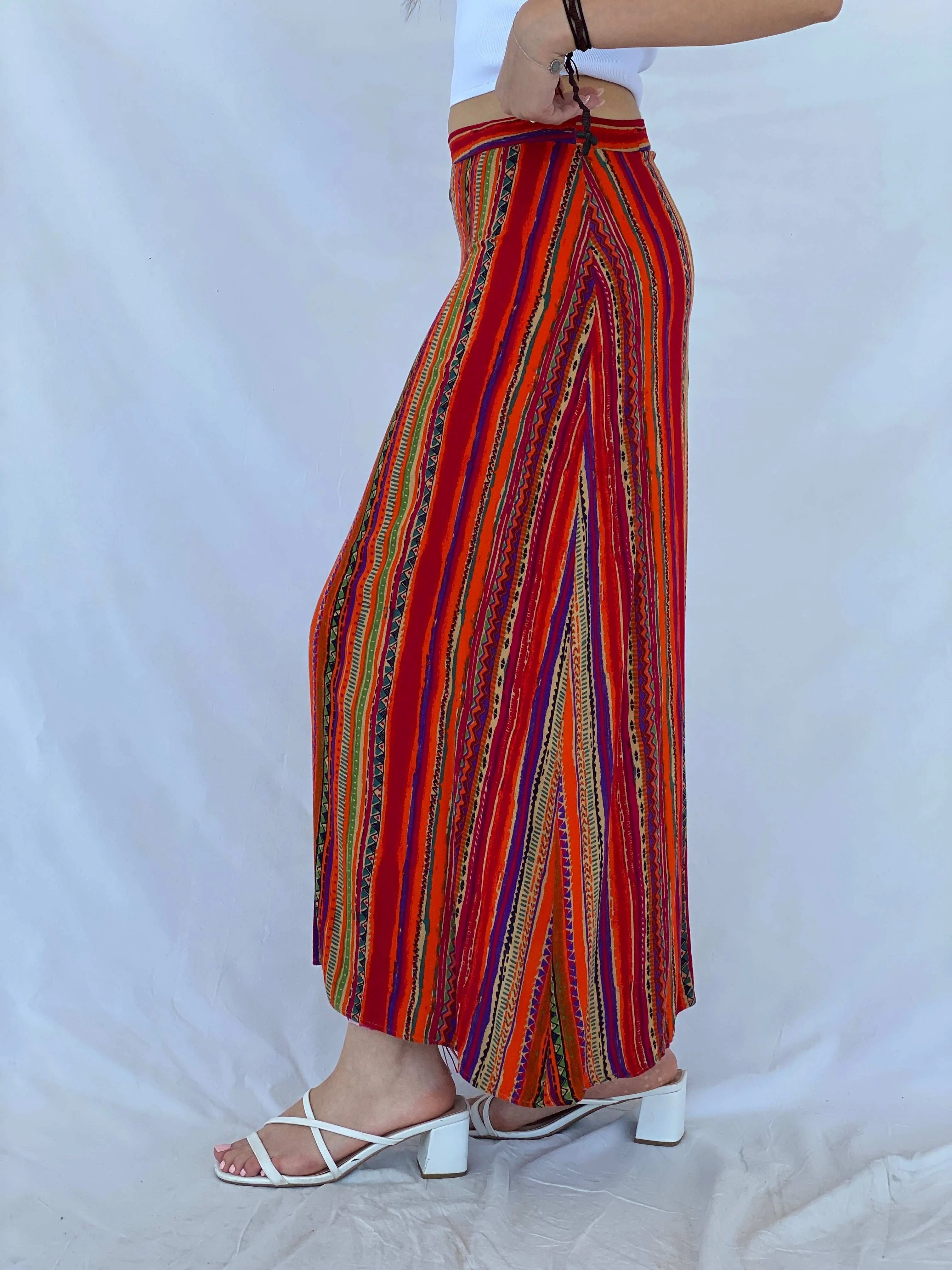 Vintage Handmade Striped Multicolored Maxi Boho Skirt - Balagan Vintage Maxi Skirt 90s, Afro print, Boho, crazy print, geometric print, Juana, maxi skirt