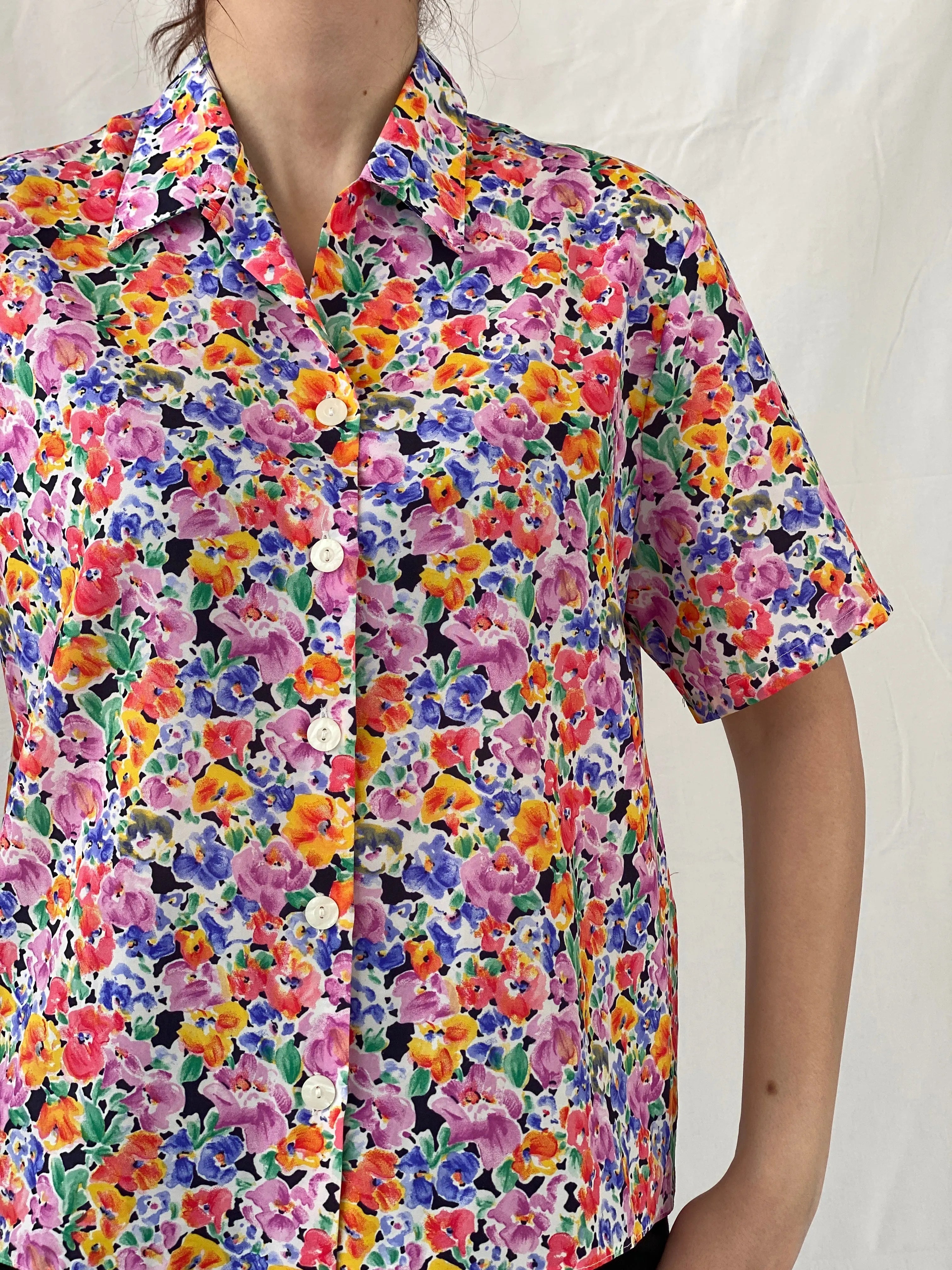Vintage Handmade Women’s Floral Half Sleeve Button Up Shirt - M - Balagan Vintage Half Sleeve Shirt 00s, Ayah, floral shirt, half sleeve shirt, shirt, women shirt