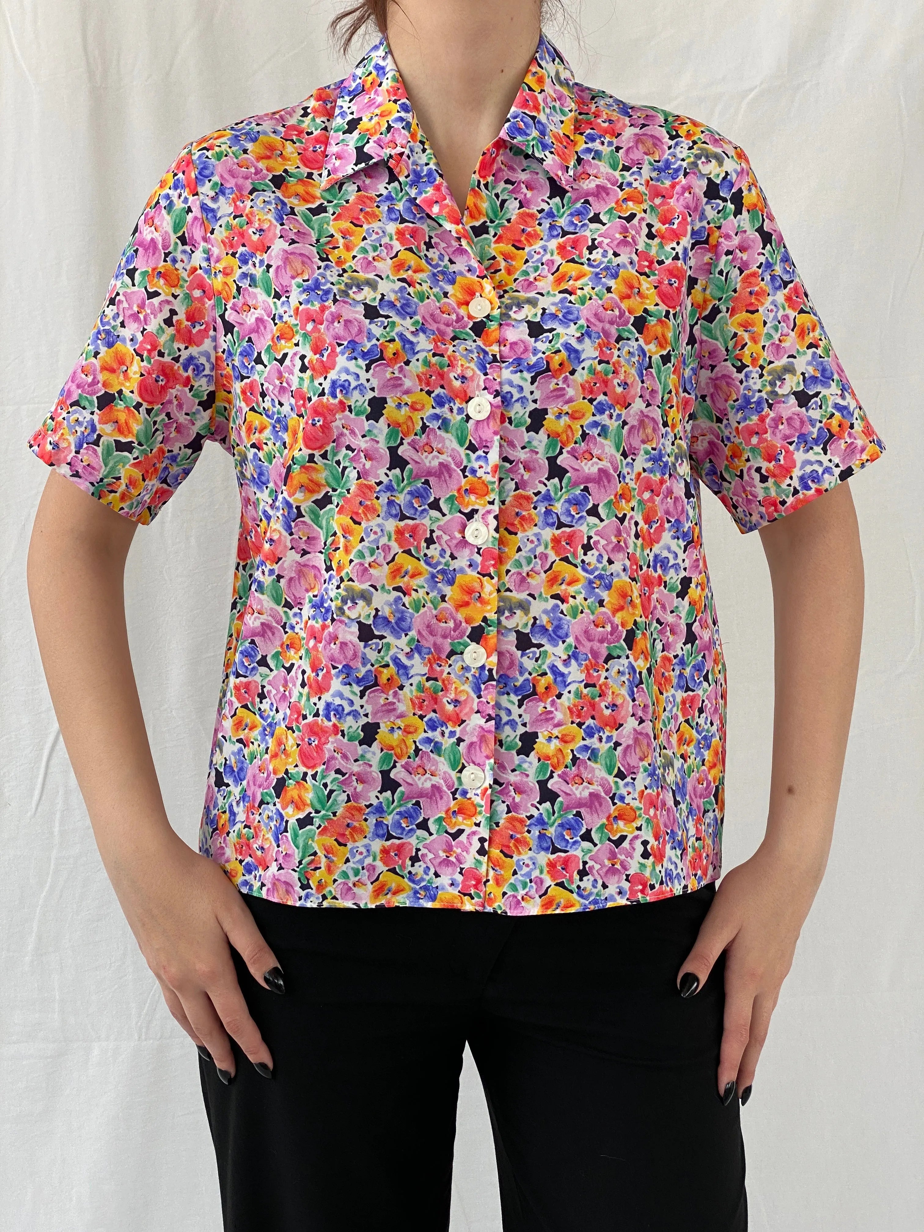 Vintage Handmade Women’s Floral Half Sleeve Button Up Shirt - M - Balagan Vintage Half Sleeve Shirt 00s, Ayah, floral shirt, half sleeve shirt, shirt, women shirt