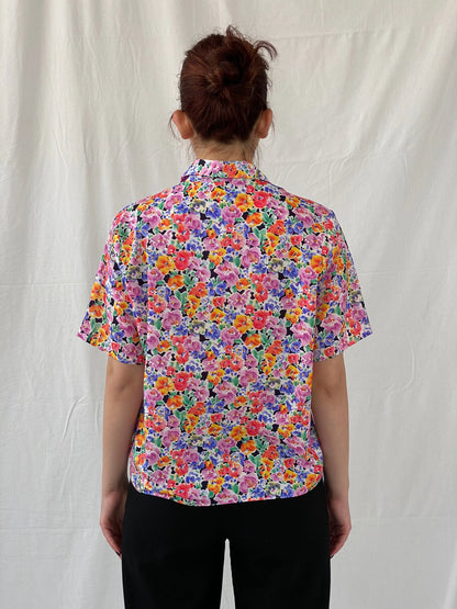 Vintage Handmade Women’s Floral Half Sleeve Button Up Shirt - M - Balagan Vintage Half Sleeve Shirt 00s, Ayah, floral shirt, half sleeve shirt, shirt, women shirt