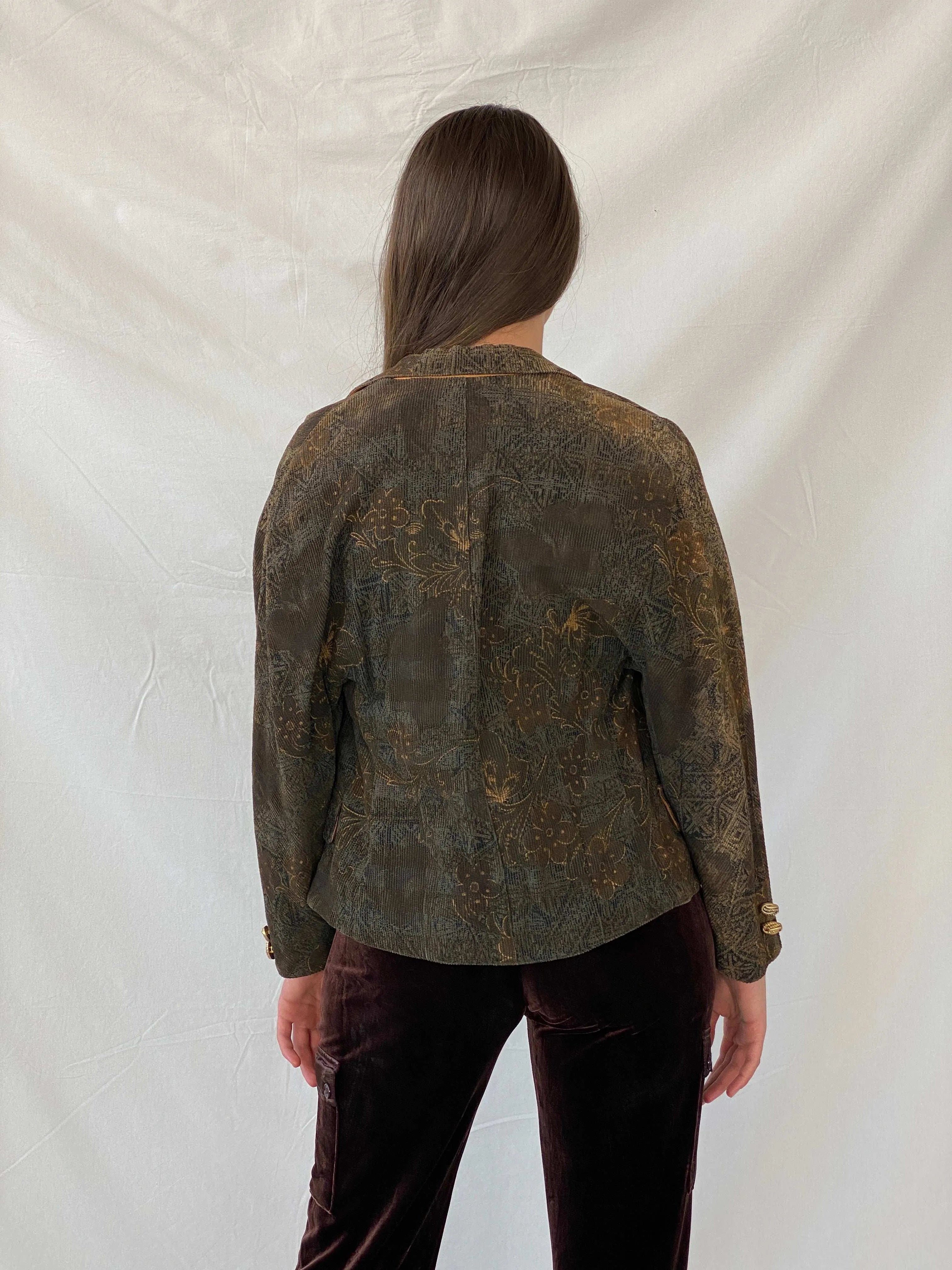 Vintage Happening Floral Olive Green Corduroy Heavy Blazer - M - Balagan Vintage Blazer 00s, blazer, full sleeve blazer, Mira