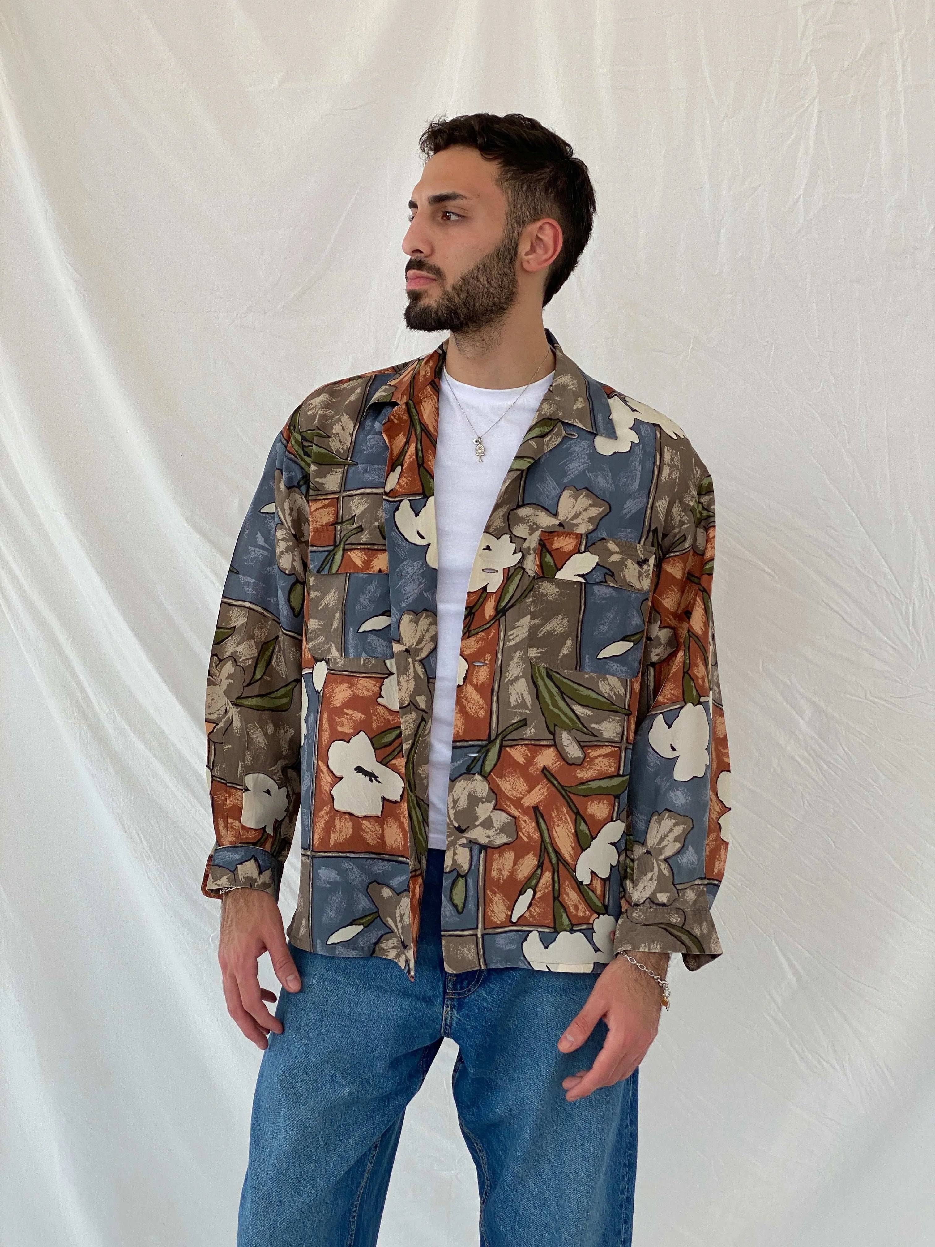 Vintage Hattie Carnegie Floral Full Sleeve Silk Shirt Size M - Balagan Vintage Full Sleeve Shirt 00s, 90s, Awsam, full sleeve shirt, printed shirt, silk shirt