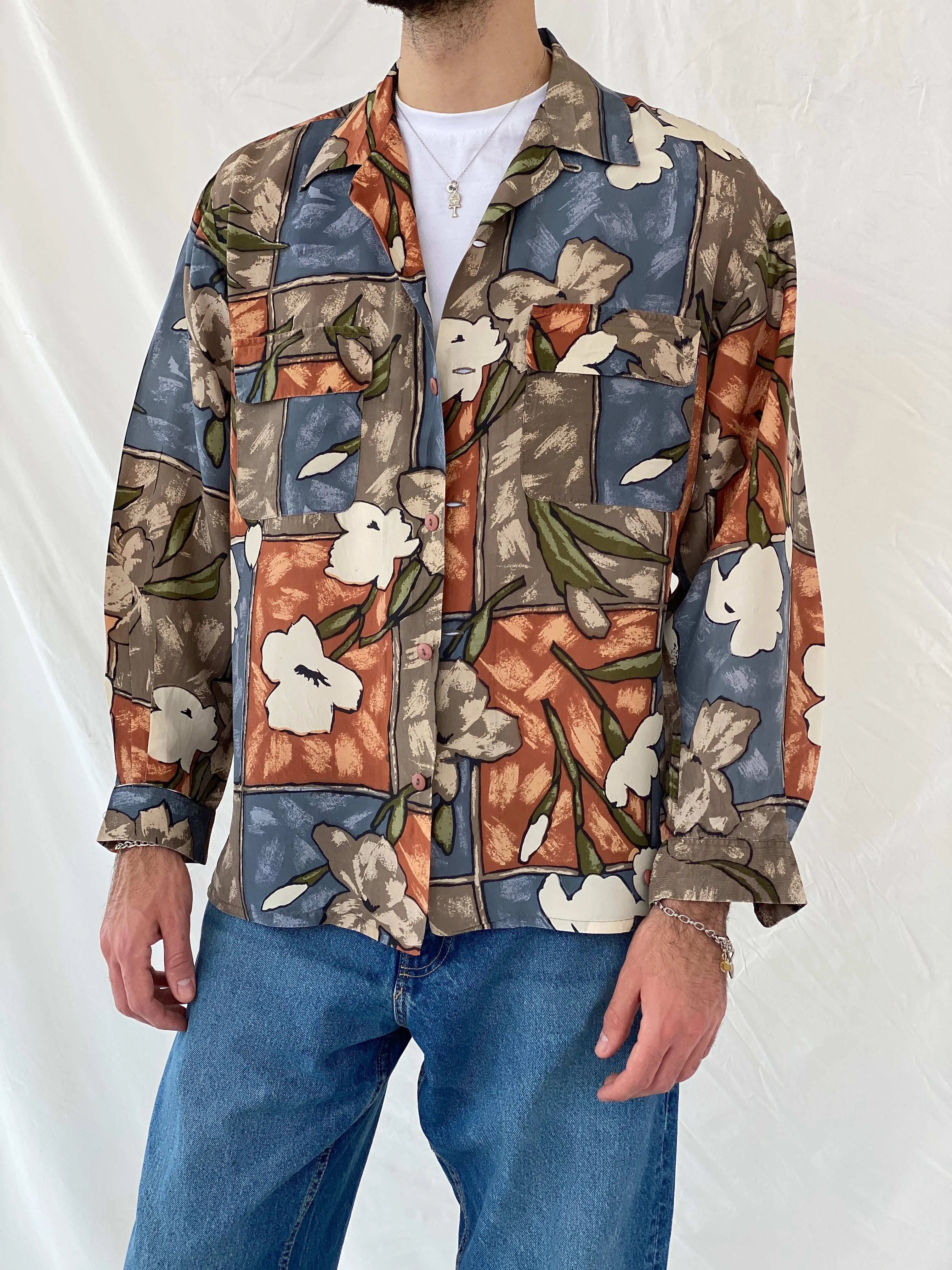 Vintage Hattie Carnegie Floral Full Sleeve Silk Shirt Size M - Balagan Vintage Full Sleeve Shirt 00s, 90s, Awsam, full sleeve shirt, printed shirt, silk shirt