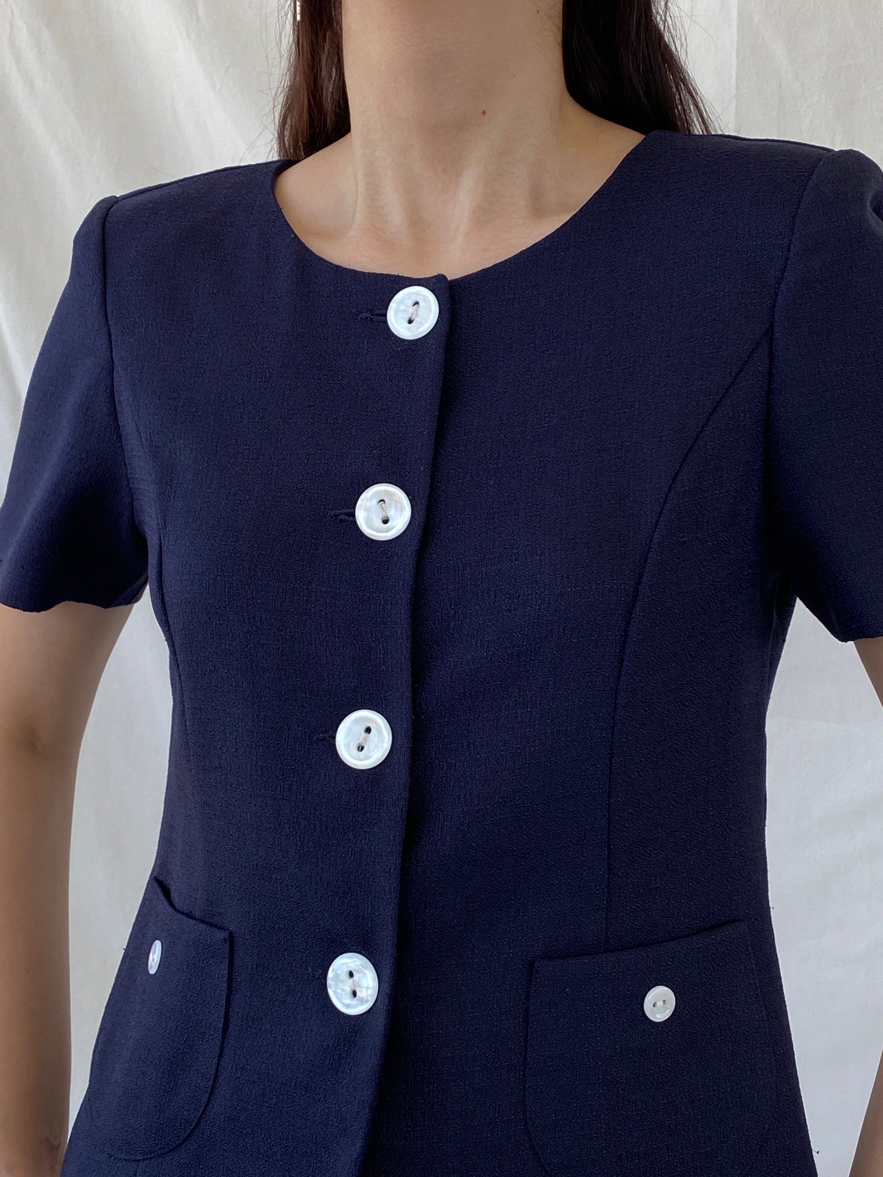 Vintage HBS Collection Navy White Buttons Women’s Short Sleeve Blazer - M - Balagan Vintage Blazer 00s, Ayah, blazer, half sleeve blazer, NEW IN, striped