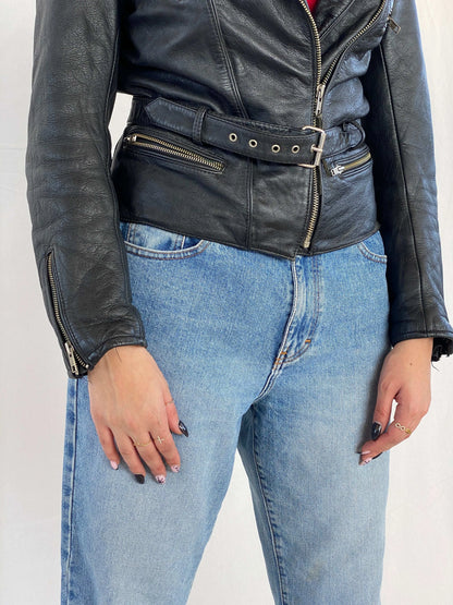 Vintage Heavy Genuine Leather Bikers Jacket - Balagan Vintage Leather Jacket 90s, black leather, Coats&Jackets, genuine leather, genuine leather jacket, Juana, Women's Leather Jackets