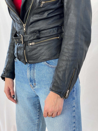 Vintage Heavy Genuine Leather Bikers Jacket - Balagan Vintage Leather Jacket 90s, black leather, Coats&Jackets, genuine leather, genuine leather jacket, Juana, Women's Leather Jackets