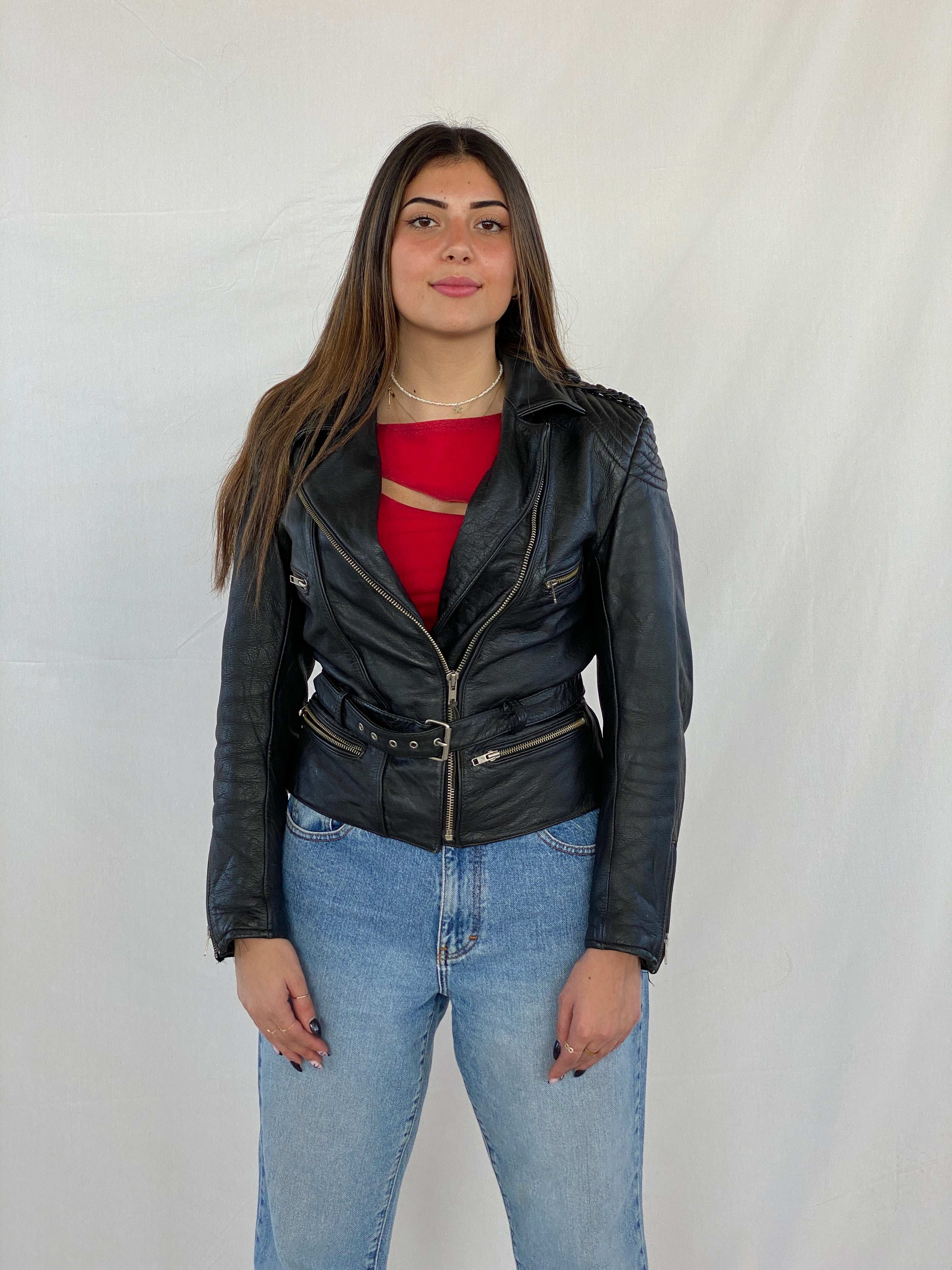 Vintage Heavy Genuine Leather Bikers Jacket - Balagan Vintage Leather Jacket 90s, black leather, genuine leather, genuine leather jacket, Juana