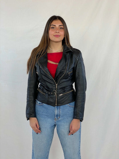 Vintage Heavy Genuine Leather Bikers Jacket - Balagan Vintage Leather Jacket 90s, black leather, Coats&Jackets, genuine leather, genuine leather jacket, Juana, Women's Leather Jackets