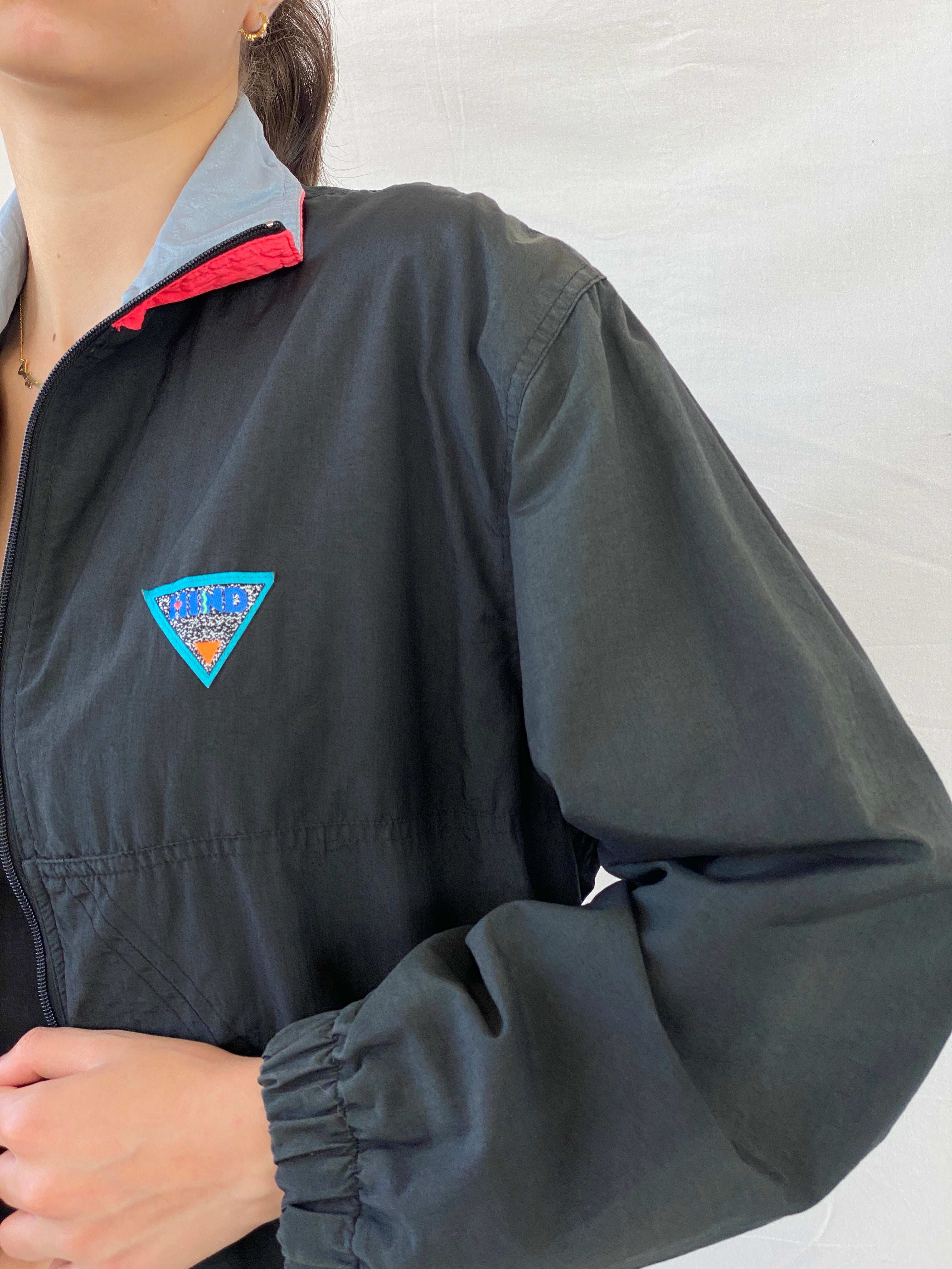 Vintage HIND Black Windbreaker Track Jacket - M - Balagan Vintage Windbreaker Jacket 00s, Mira, vintage, vintage windbreaker, windbreaker, windbreaker jacket, women