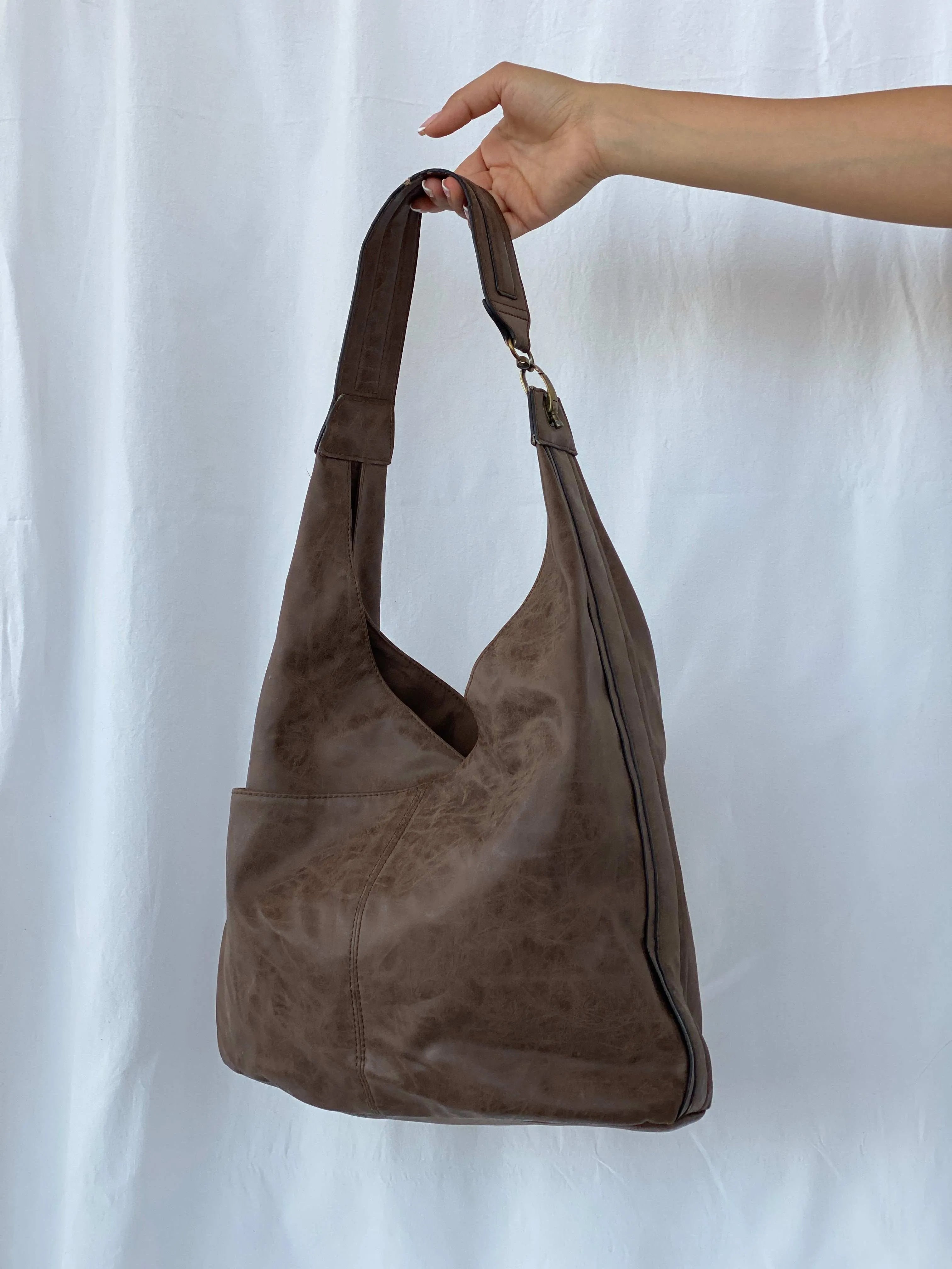 Vintage Hobo Tote Bag - Balagan Vintage Bags 00s, bag, brown leather, Y2K