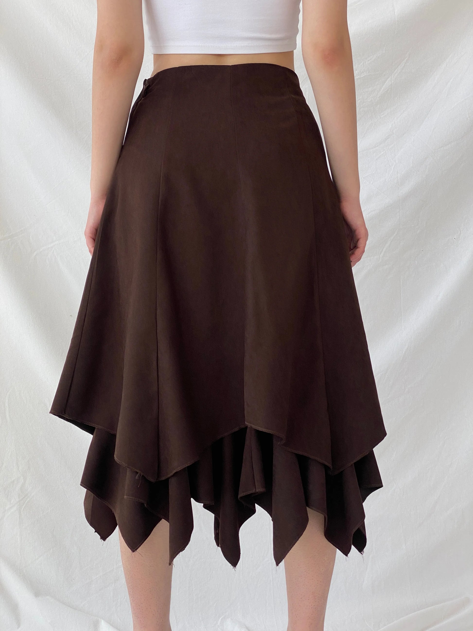 Vintage Ikram Brown Asymmetric Layered Midi Skirt - M - Balagan Vintage Midi Skirt Ayah, midi skirt, skirt, women skirt