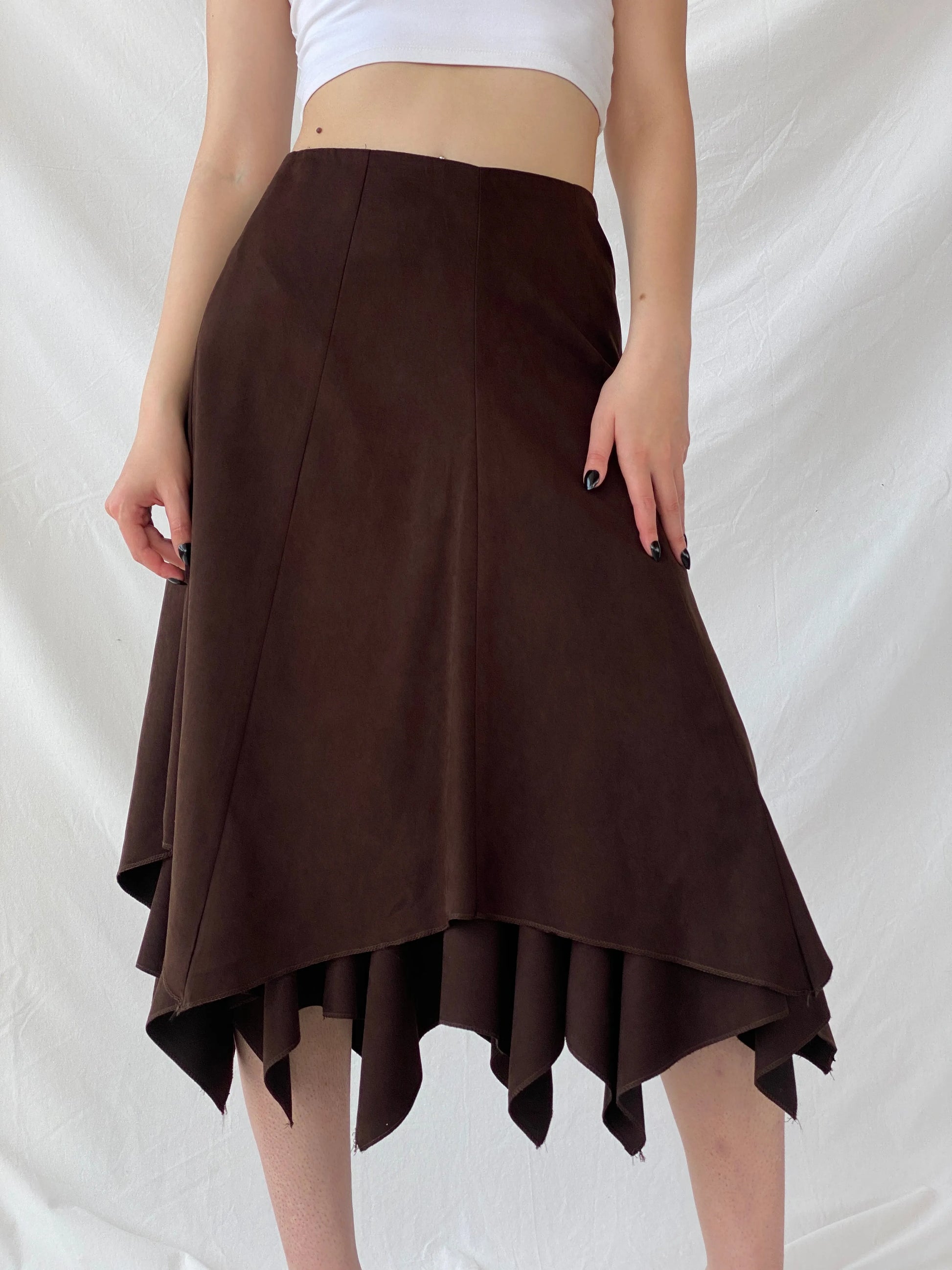 Vintage Ikram Brown Asymmetric Layered Midi Skirt - M - Balagan Vintage Midi Skirt Ayah, midi skirt, skirt, women skirt