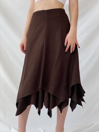 Vintage Ikram Brown Asymmetric Layered Midi Skirt - M - Balagan Vintage Midi Skirt Ayah, midi skirt, skirt, women skirt