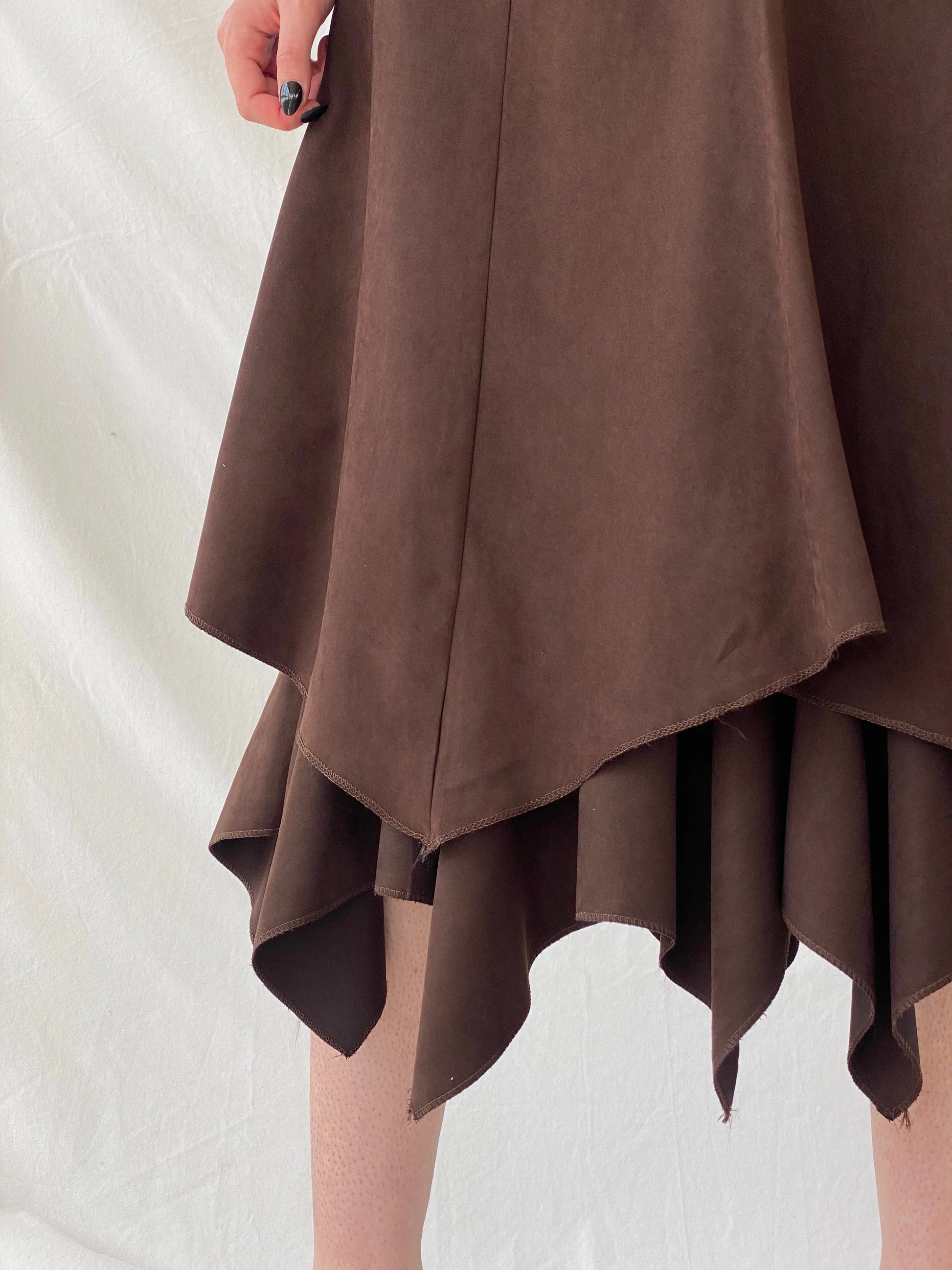 Vintage Ikram Brown Asymmetric Layered Midi Skirt - M - Balagan Vintage Midi Skirt Ayah, midi skirt, skirt, women skirt