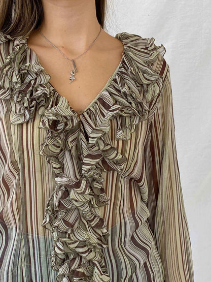 Vintage infinitif Ruffle Neckline Striped Top - Balagan Vintage Full Sleeve Top 00s, 90s, Deals, full sleeve top, Mira