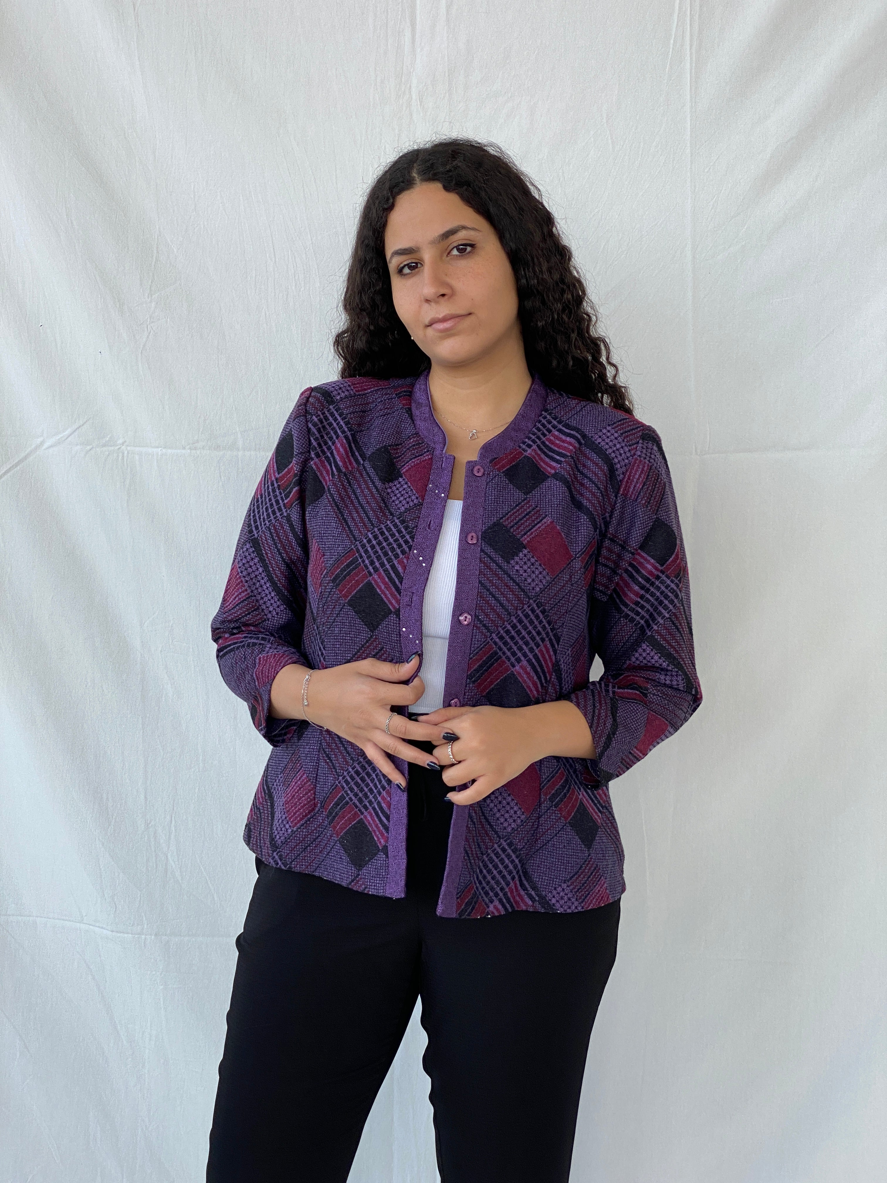 Vintage Ing Ming Purple Crew Neck Cardigan - XL - Balagan Vintage Cardigan 00s, 90s, cardigan, Dina