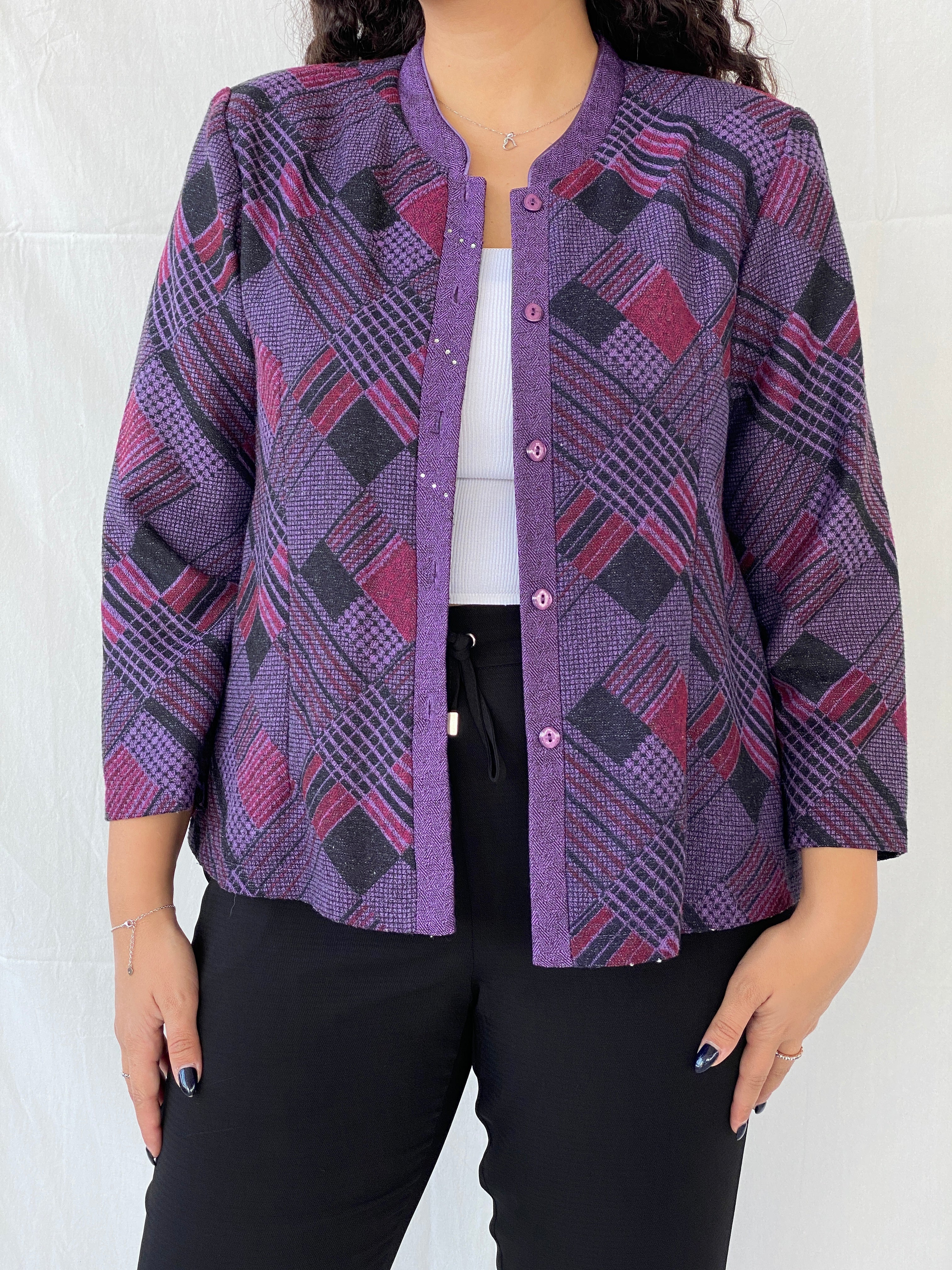 Vintage Ing Ming Purple Crew Neck Cardigan - XL - Balagan Vintage Cardigan 00s, 90s, cardigan, Dina