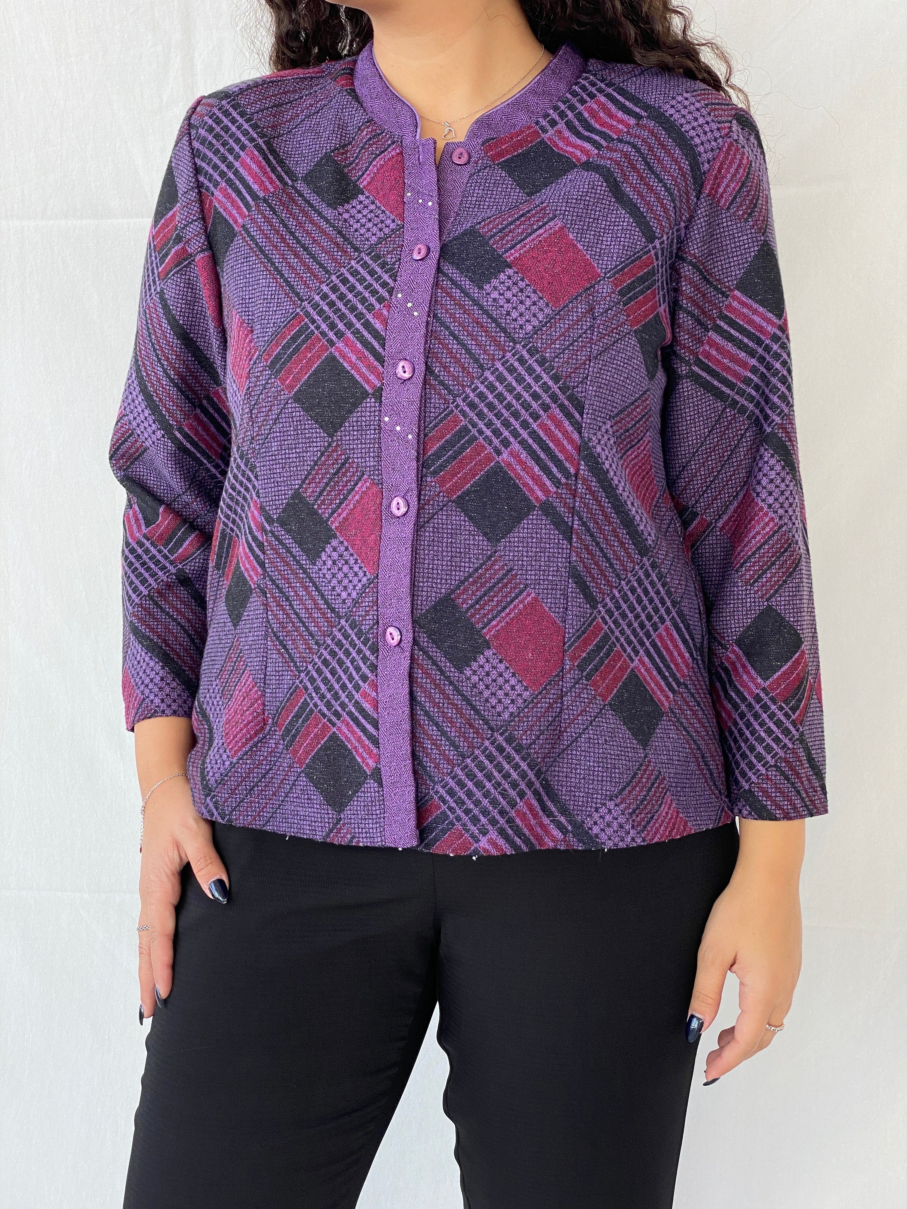 Vintage Ing Ming Purple Crew Neck Cardigan - XL - Balagan Vintage Cardigan 00s, 90s, cardigan, Dina