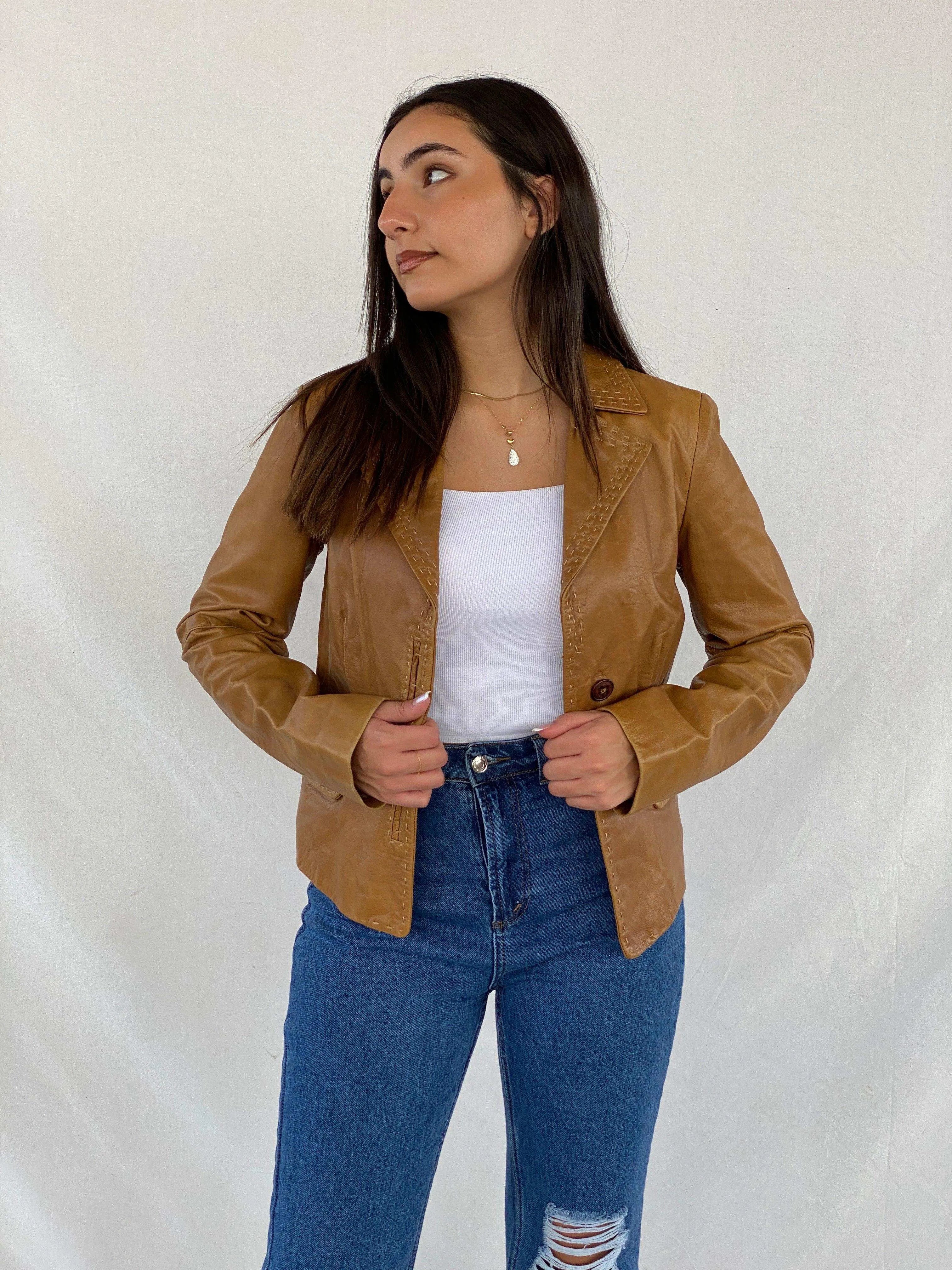 Vintage Intrend Genuine Leather Blazer - Balagan Vintage Leather Blazer 00s, 90s, Coats&Jackets, genuine leather, genuine leather jacket, Rama, Women's Blazers, Women's Leather Jackets