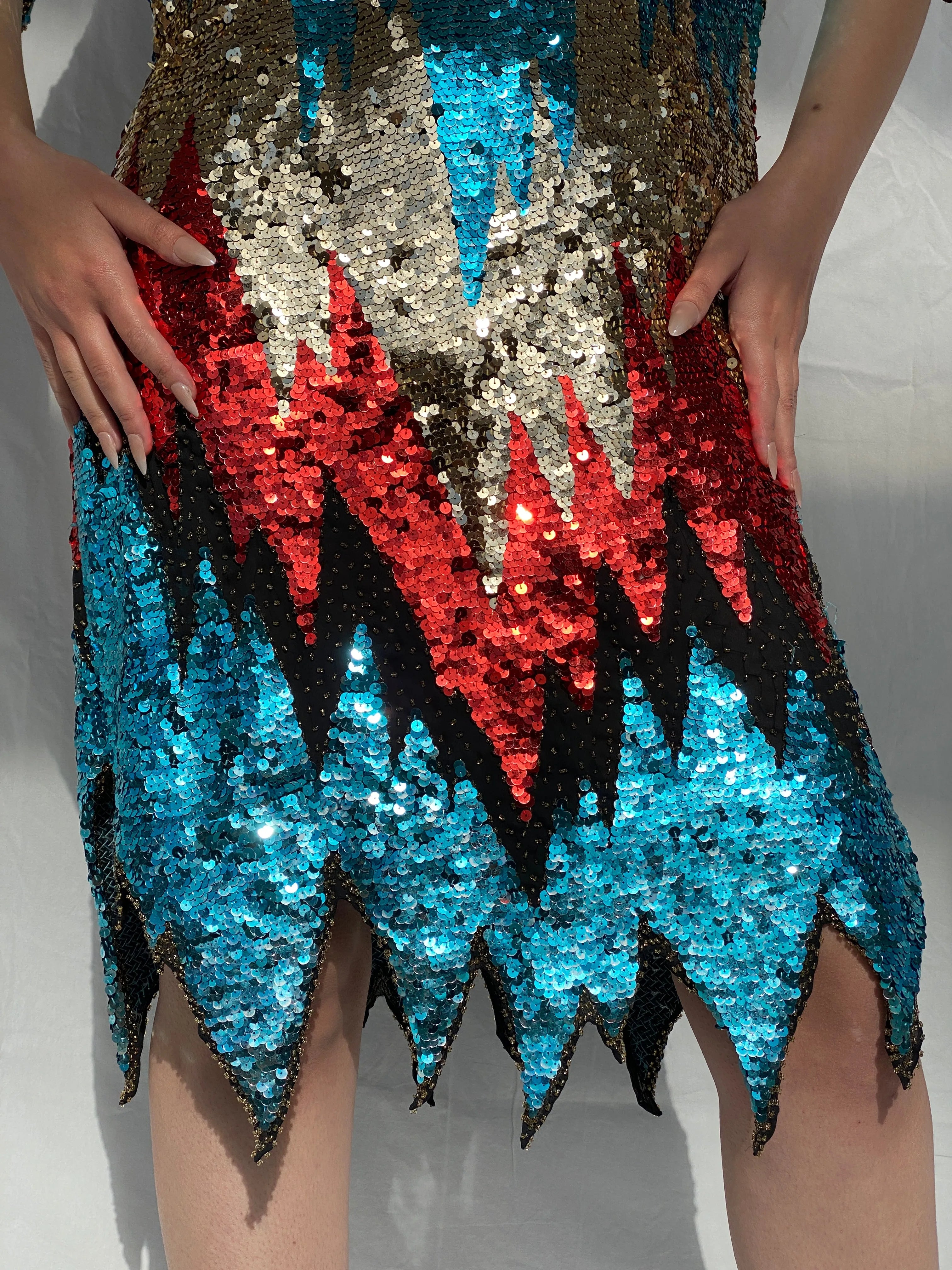 Vintage Iris Zig Zag Sequin and Sheer Midi Party Dress - L - Balagan Vintage Midi Dress 00s dress, 90s, Ayah, midi dress