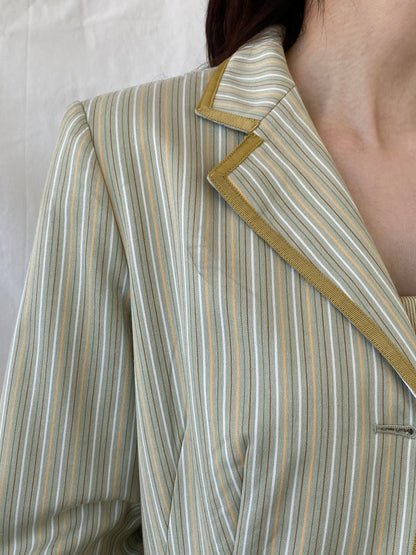 Vintage Isabel & Nina Green Striped Floral Buttons Blazer - XL - Balagan Vintage Blazer 00s, Ayah, blazer, Coats&Jackets, consignment, denim, full sleeve blazer, Tasnim, winter, Women's Blazers
