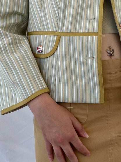 Vintage Isabel & Nina Green Striped Floral Buttons Blazer - XL - Balagan Vintage Blazer 00s, Ayah, blazer, Coats&Jackets, consignment, denim, full sleeve blazer, Tasnim, winter, Women's Blazers