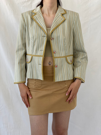 Vintage Isabel & Nina Green Striped Floral Buttons Blazer - XL - Balagan Vintage Blazer 00s, Ayah, blazer, Coats&Jackets, consignment, denim, full sleeve blazer, Tasnim, winter, Women's Blazers