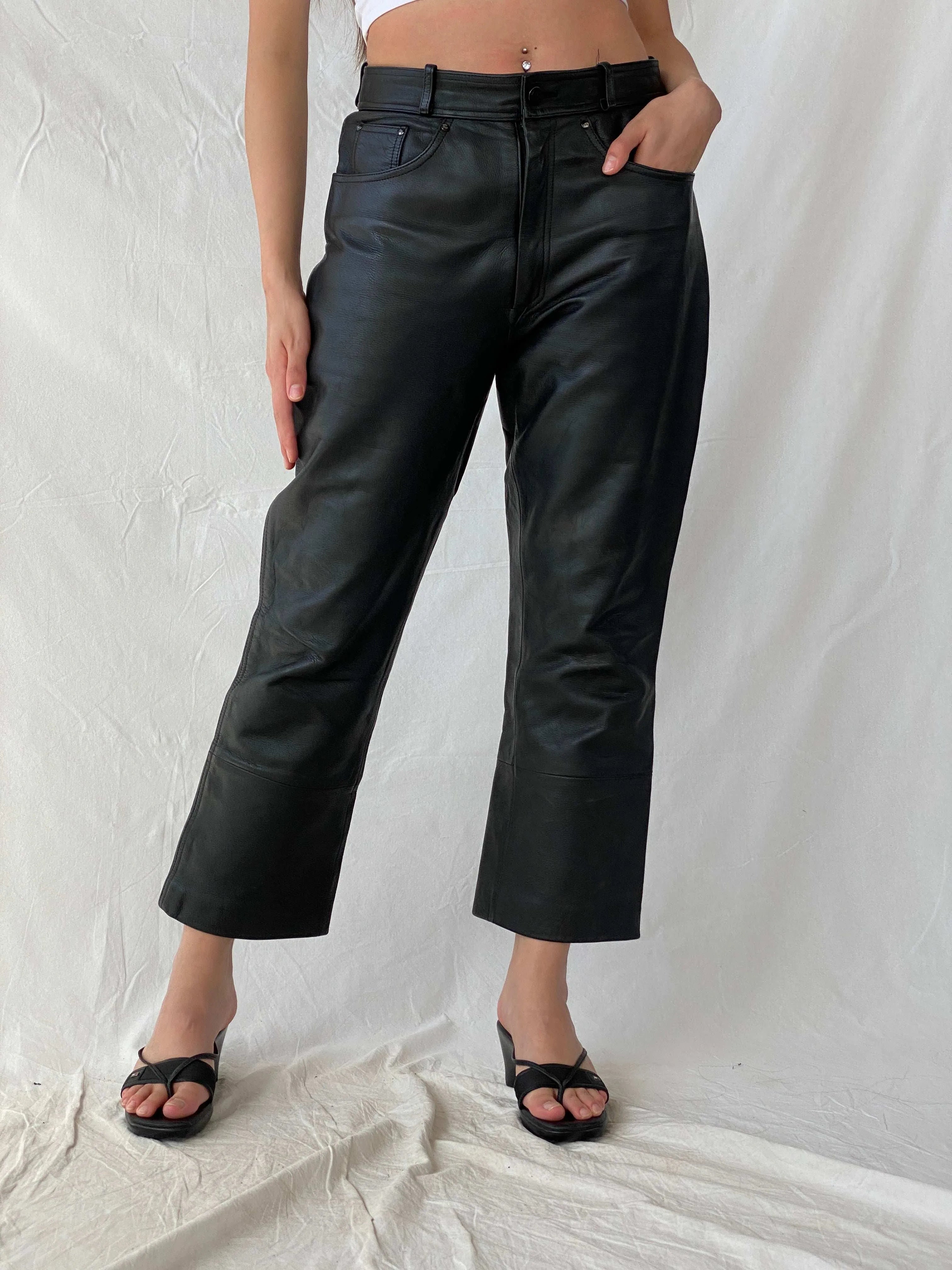 Vintage IXS Black Genuine Leather Motorcycle Pants - L - Balagan Vintage Pants genuine leather, leather, Mira, pants, women pants