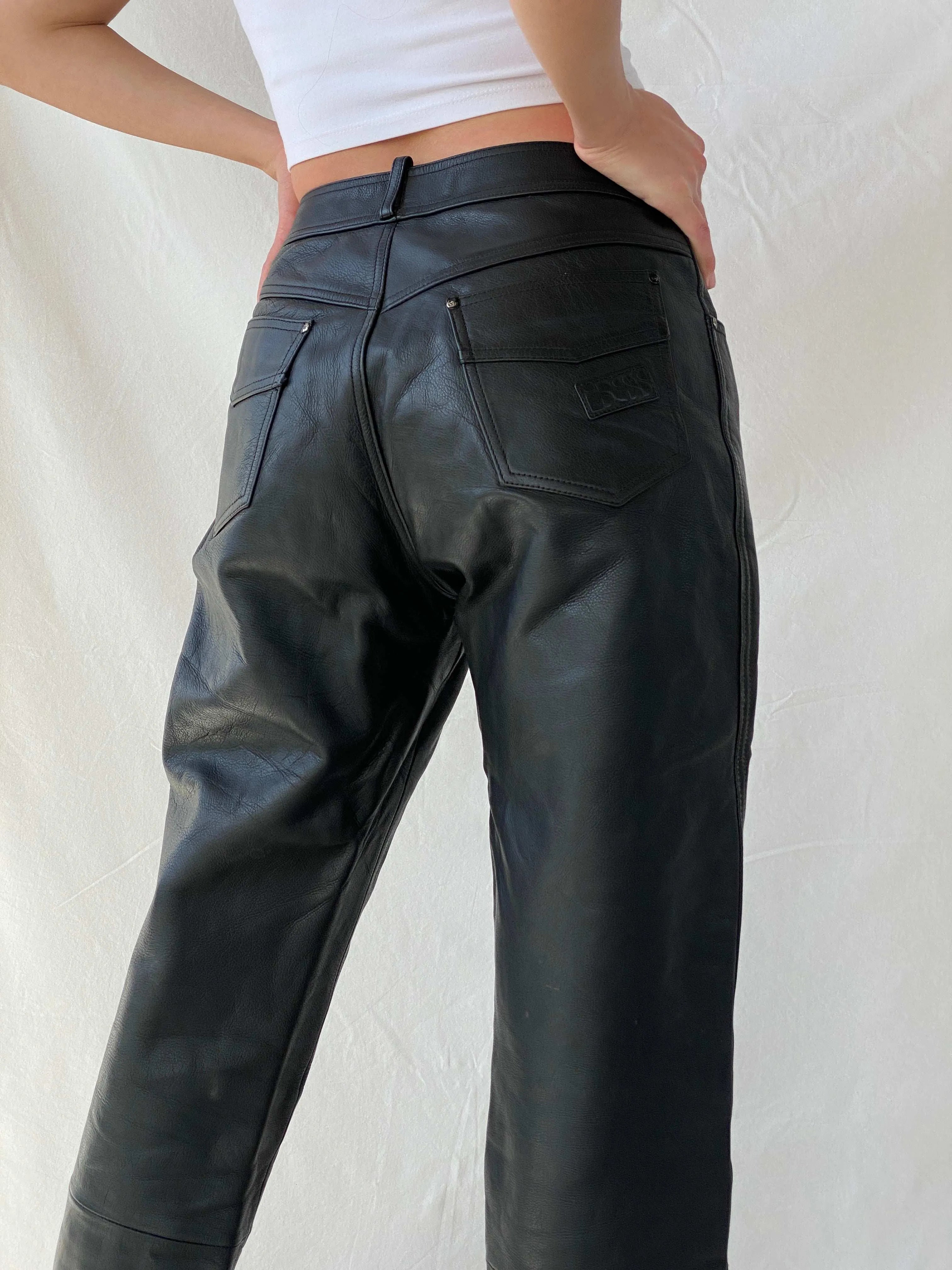 Vintage IXS Black Genuine Leather Motorcycle Pants - L - Balagan Vintage Pants genuine leather, leather, Mira, pants, women pants