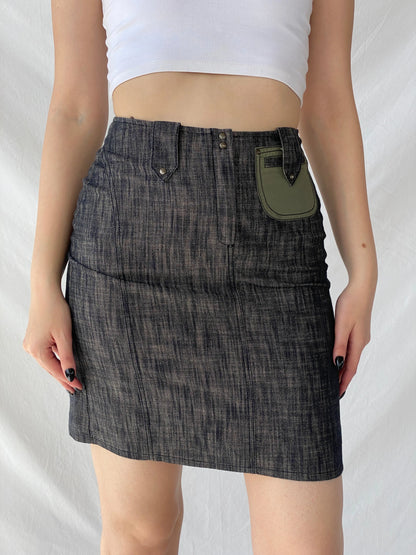 Vintage Jacqueline Riu Black Crystal-Cut Denim Mini Skirt - S - Balagan Vintage Mini Skirt Ayah, denim, denim skirt, mini skirt, winter