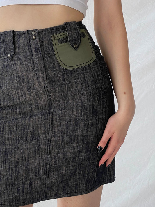 Vintage Jacqueline Riu Black Crystal-Cut Denim Mini Skirt - S - Balagan Vintage Mini Skirt Ayah, denim, denim skirt, mini skirt, winter