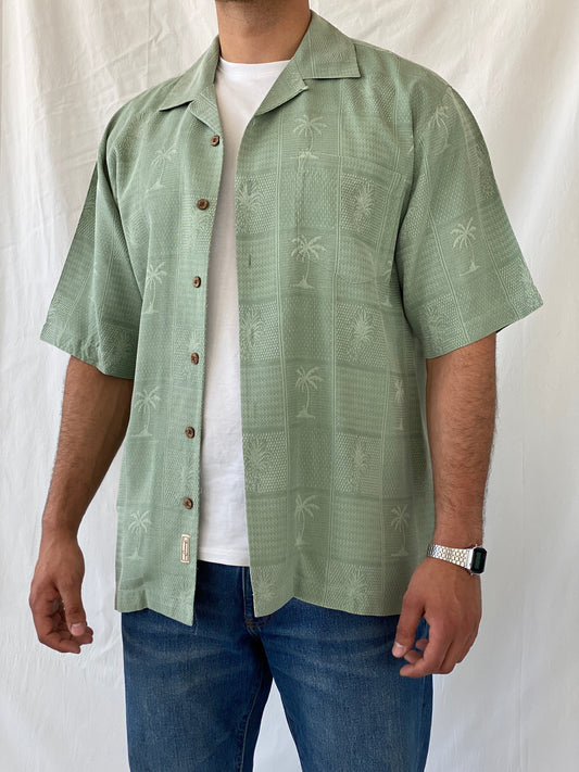 Vintage Jamaica Jaxx Mint Green Short Sleeve Button Up Men’s Hawaiian Silk Shirt - M - Balagan Vintage Half Sleeve Shirt 90s, half sleeve shirt, Hawaiian shirt, mens shirt, printed shirt, Ramez, silk, silk shirt