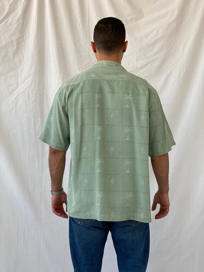 Vintage Jamaica Jaxx Mint Green Short Sleeve Button Up Men’s Hawaiian Silk Shirt - M - Balagan Vintage Half Sleeve Shirt 90s, half sleeve shirt, Hawaiian shirt, mens shirt, printed shirt, Ramez, silk, silk shirt
