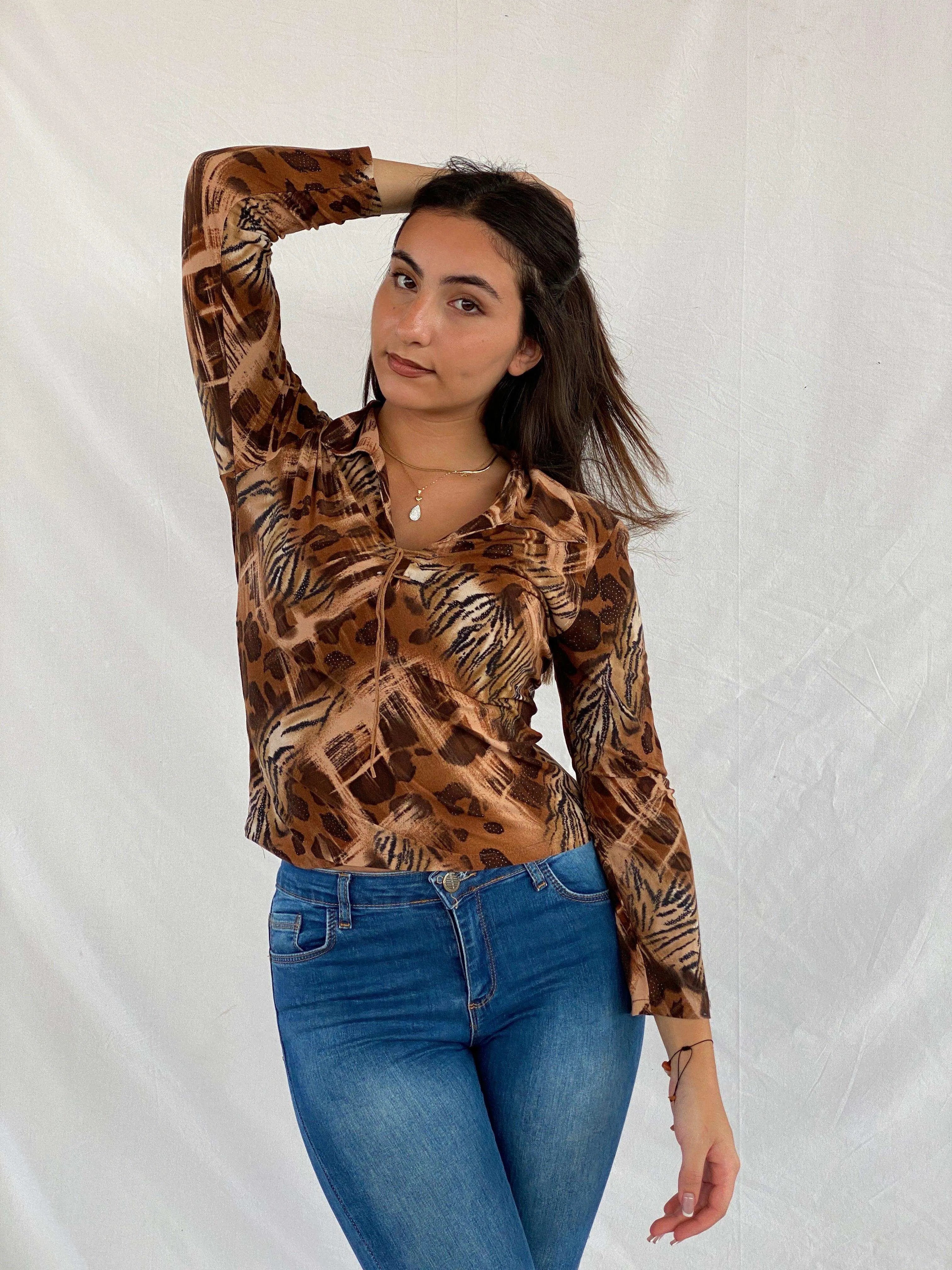 Vintage Janette U.S.A Animal Print Top - Balagan Vintage Full Sleeve Top 00s, animal print, full sleeve top, Rahmeh, Rama