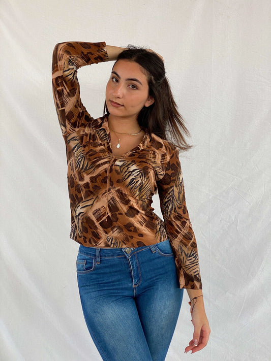 Vintage Janette U.S.A Animal Print Top - Balagan Vintage Full Sleeve Top 00s, animal print, full sleeve top, Rahmeh, Rama