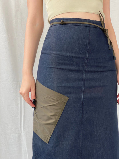 Vintage JDF Paris Archival Ruched Trim Utility Maxi Denim Skirt - S - Balagan Vintage Maxi Skirt 00s, Ayah, denim, maxi skirt, women skirt