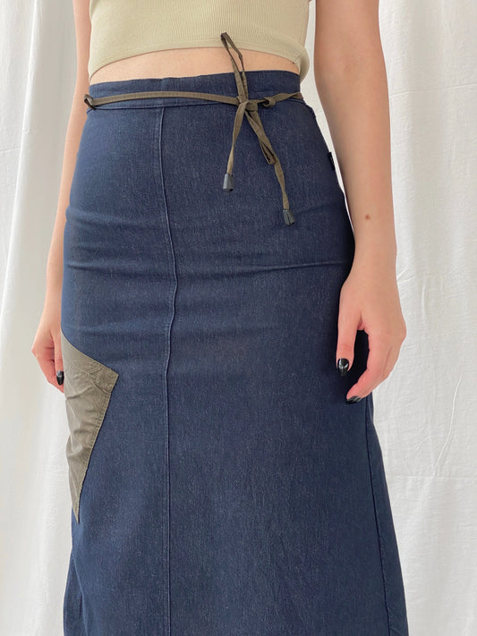 Vintage JDF Paris Archival Ruched Trim Utility Maxi Denim Skirt - S - Balagan Vintage Maxi Skirt 00s, Ayah, denim, maxi skirt, women skirt