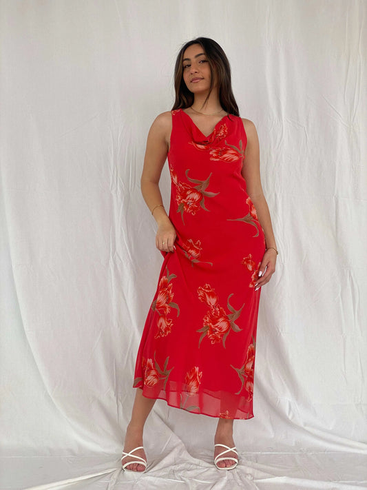 Vintage Jessica Howard Red Floral Maxi Dress Size M - Balagan Vintage Maxi Dress 90s, 90s dress, floral dress, maxi dress, Rama