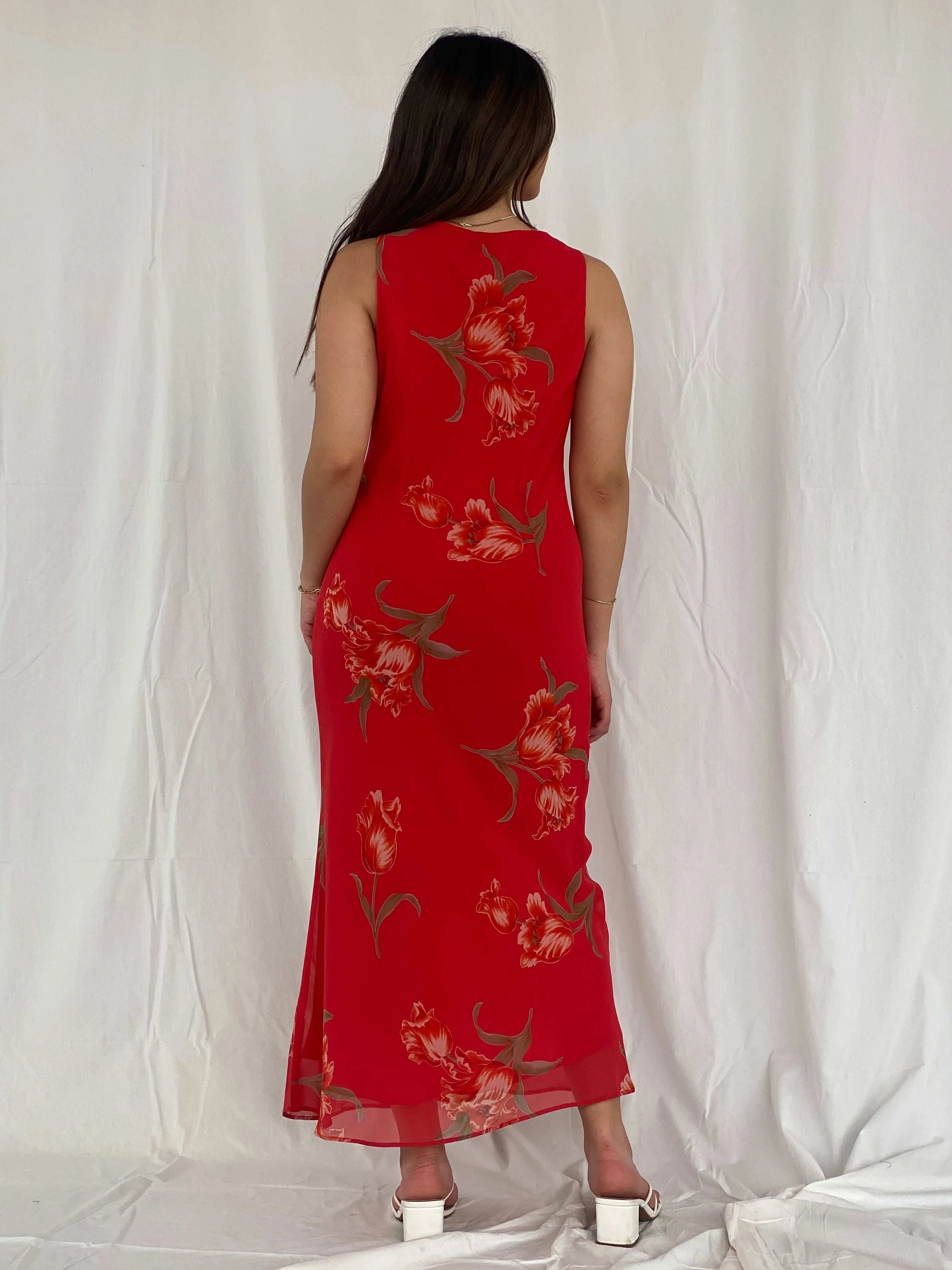 Vintage Jessica Howard Red Floral Maxi Dress Size M - Balagan Vintage Maxi Dress 90s, 90s dress, floral dress, maxi dress, Rama, Wedding Guest